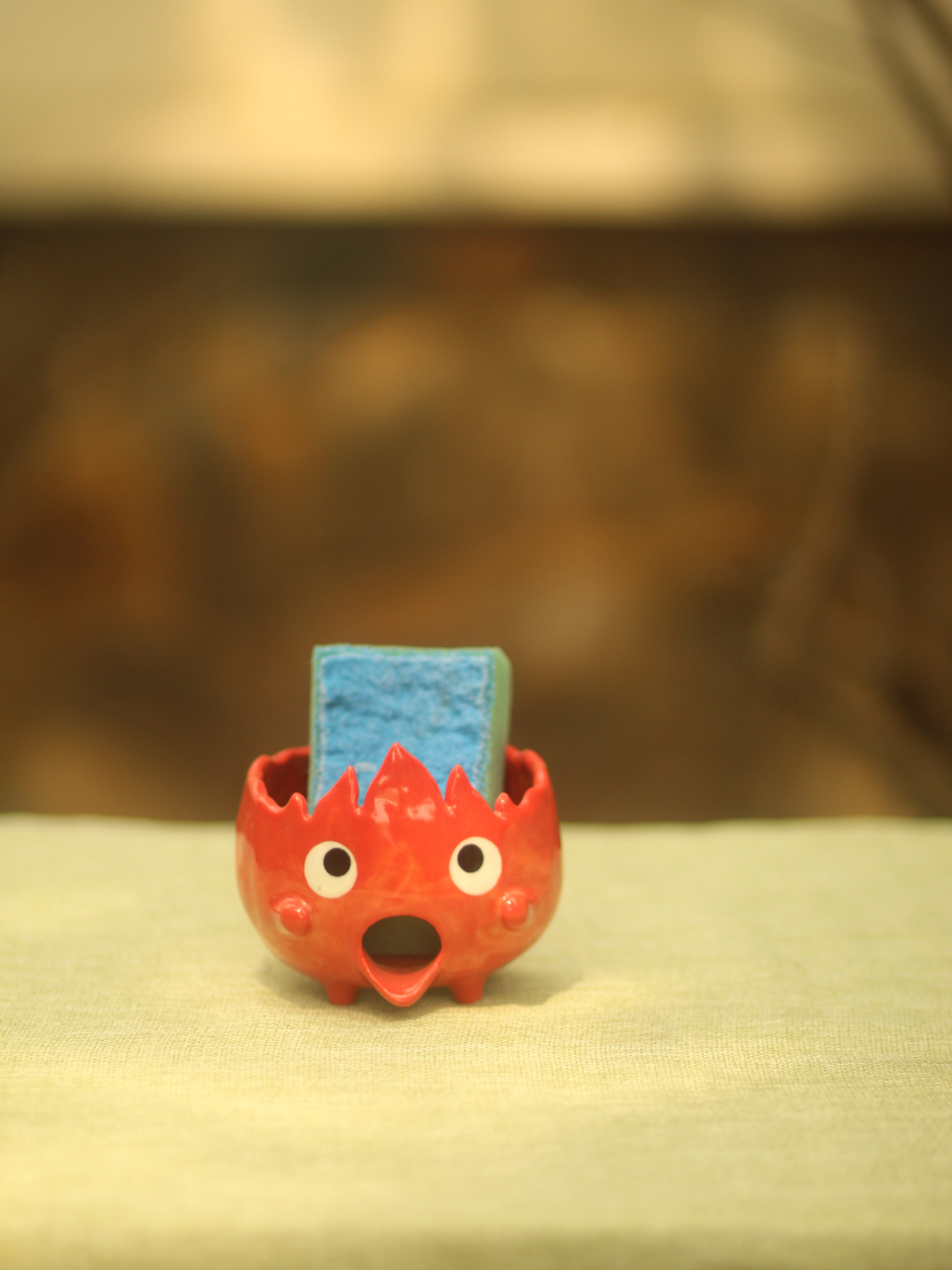 [Pre-order] Fire Demon Handmade Ceramic Sponge Holder, Handbuilt Pottery, Cute Gift For Anime Fan, Unique Birthday Gift, Adorable Valentine Gift | Totto Pottery
