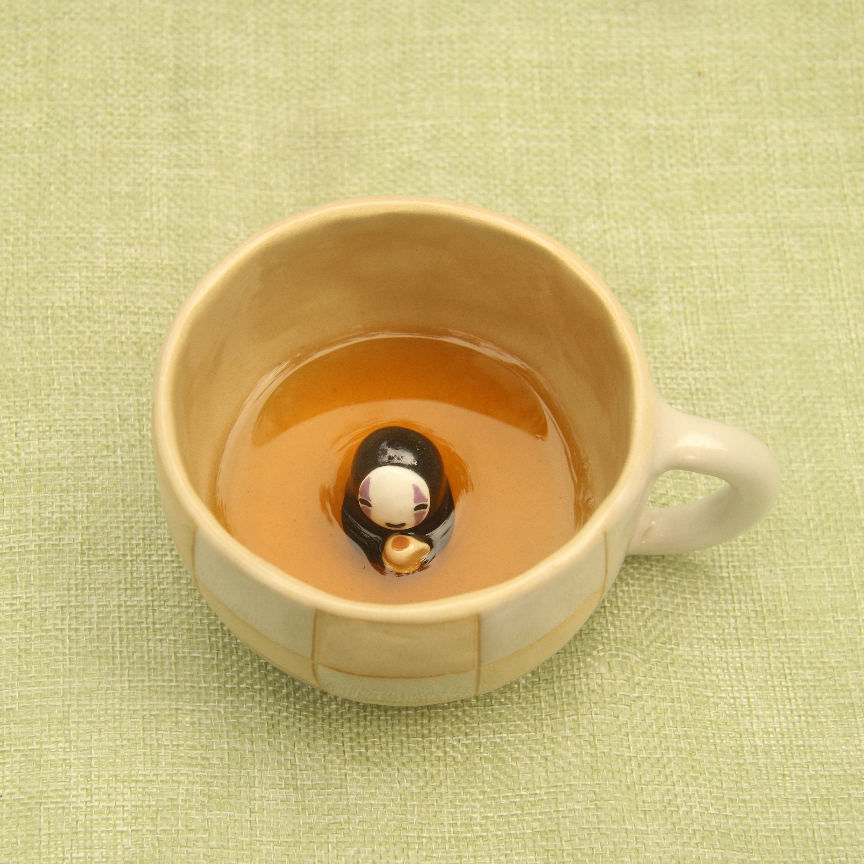 [Pre-order] Faceless Handmade Ceramic Checkered Mug, Handbuilt Pottery, Cute Gift For Anime Fan, Unique Birthday Gift, Adorable Valentine Gift | Totto Pottery