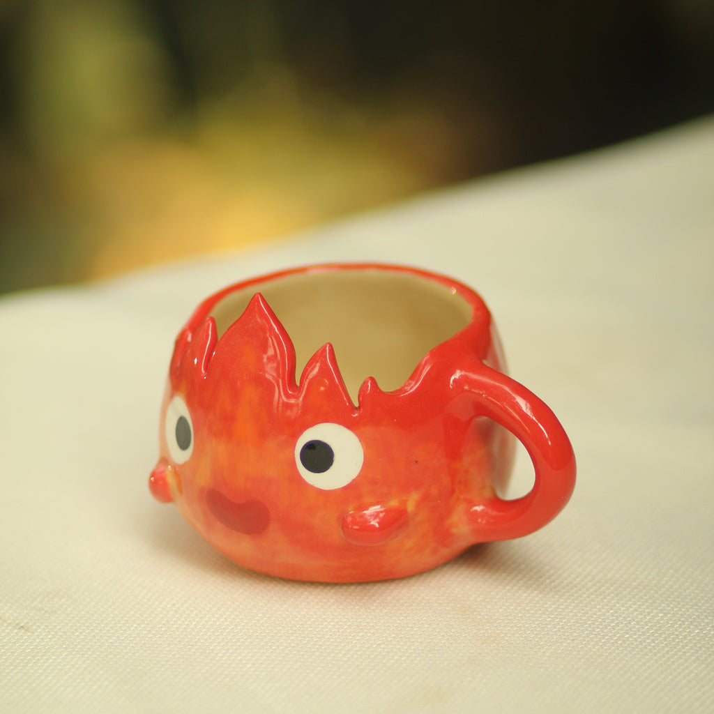 [Pre-order] Fire Demon Handmade Ceramic Handle Cup, Handbuilt Pottery, Cute Gift For Anime Fan, Unique Birthday Gift, Adorable Valentine Gift | Totto Pottery