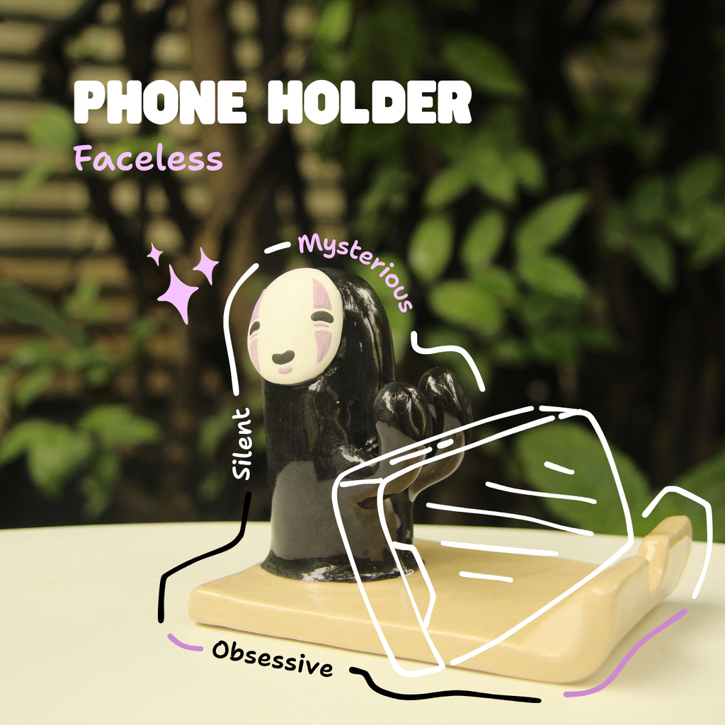 [Pre-order] Faceless Handmade Ceramic Phone Stand, Handbuilt Pottery, Cute Gift For Anime Fan, Unique Birthday Gift, Adorable Valentine Gift | Totto Pottery