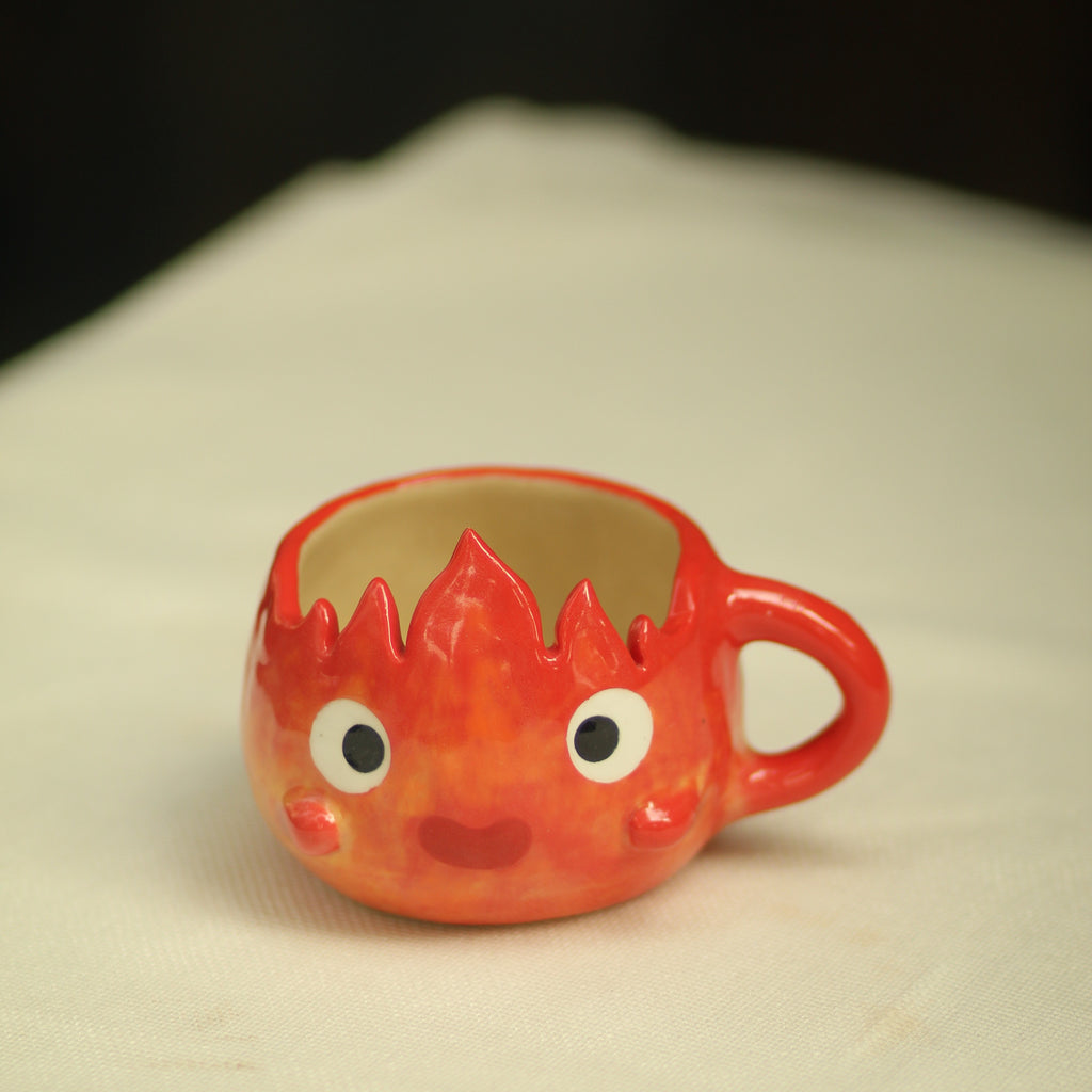 [Pre-order] Fire Demon Handmade Ceramic Handle Cup, Handbuilt Pottery, Cute Gift For Anime Fan, Unique Birthday Gift, Adorable Valentine Gift | Totto Pottery