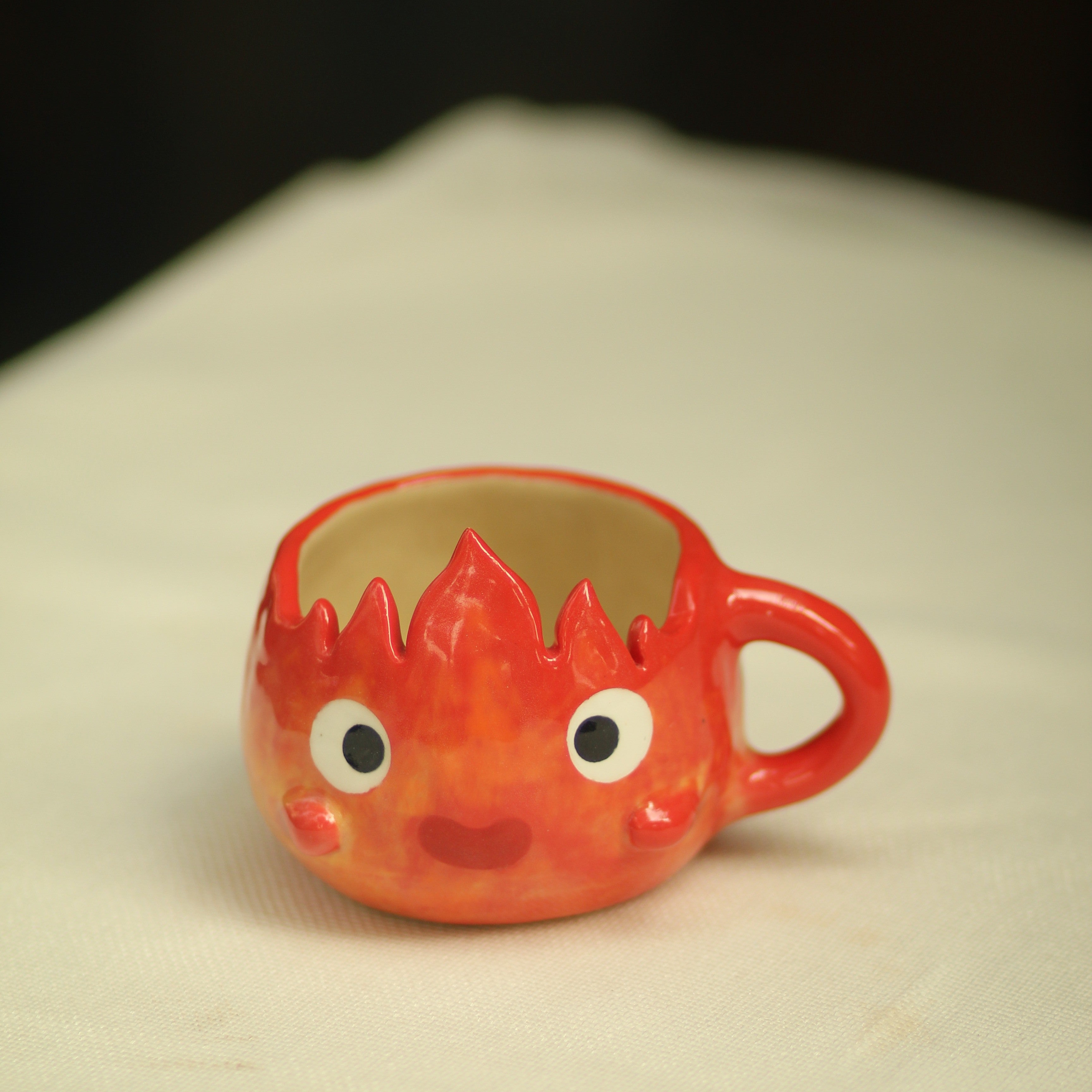 [Pre-order] Fire Demon Handmade Ceramic Handle Cup, Handbuilt Pottery, Cute Gift For Anime Fan, Unique Birthday Gift, Adorable Valentine Gift | Totto Pottery