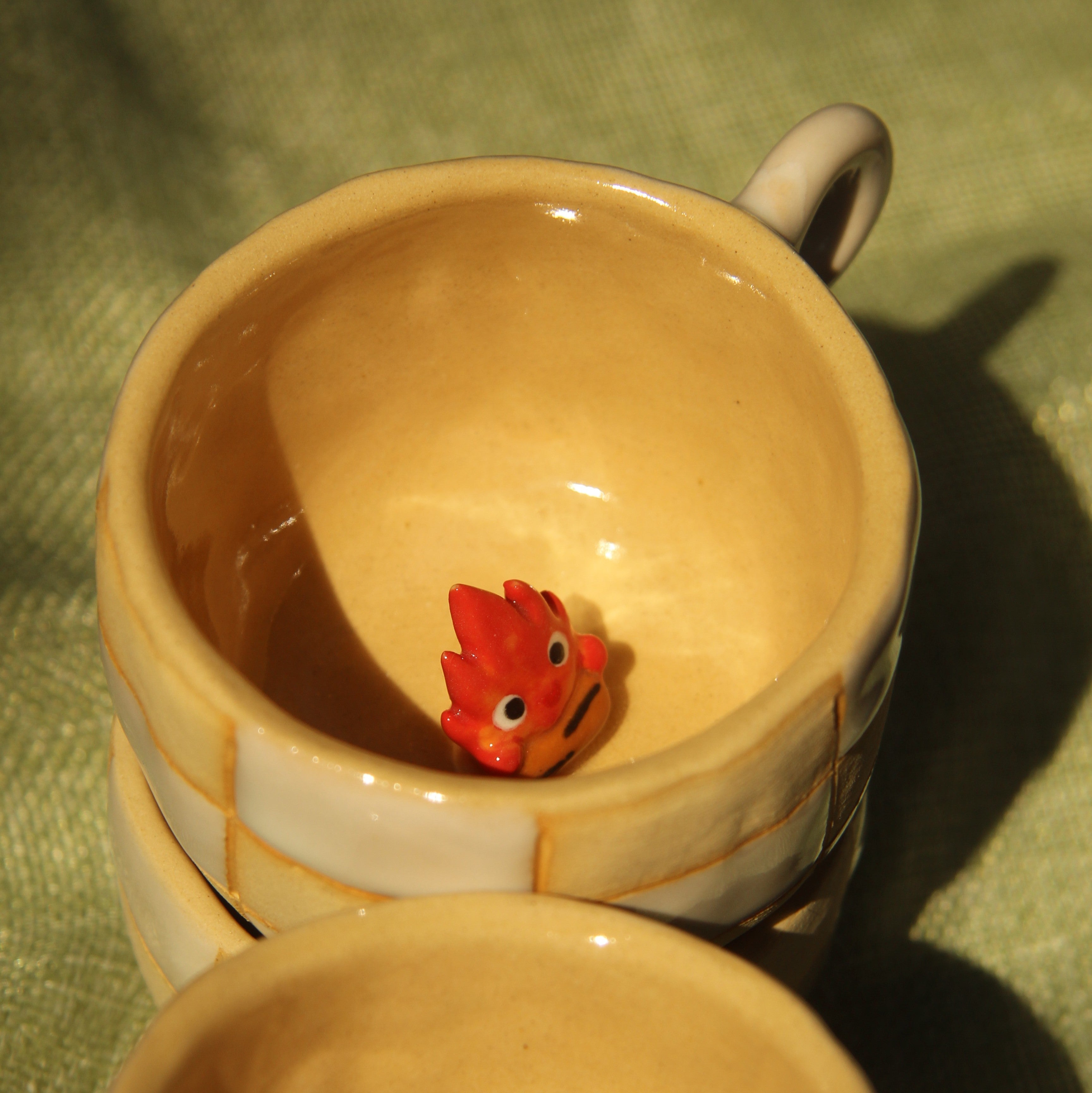 [Pre-order] Fire Demon Handmade Ceramic Checkered Espresso Cup, Handbuilt Pottery, Cute Gift For Anime Fan, Unique Birthday Gift, Adorable Valentine Gift | Totto Pottery