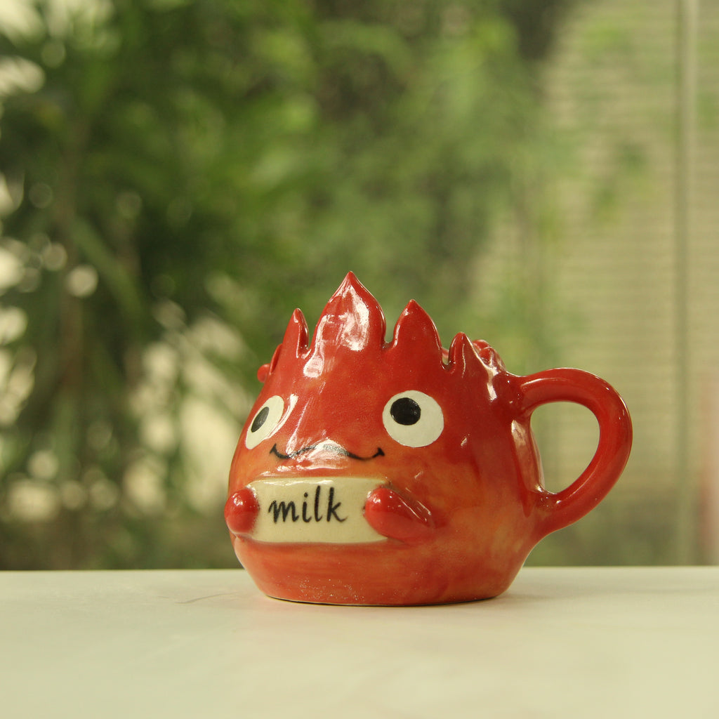 [Pre-order] Fire Demon Handmade Ceramic Milk Cup, Handbuilt Pottery, Cute Gift For Anime Fan, Unique Birthday Gift, Adorable Valentine Gift | Totto Pottery