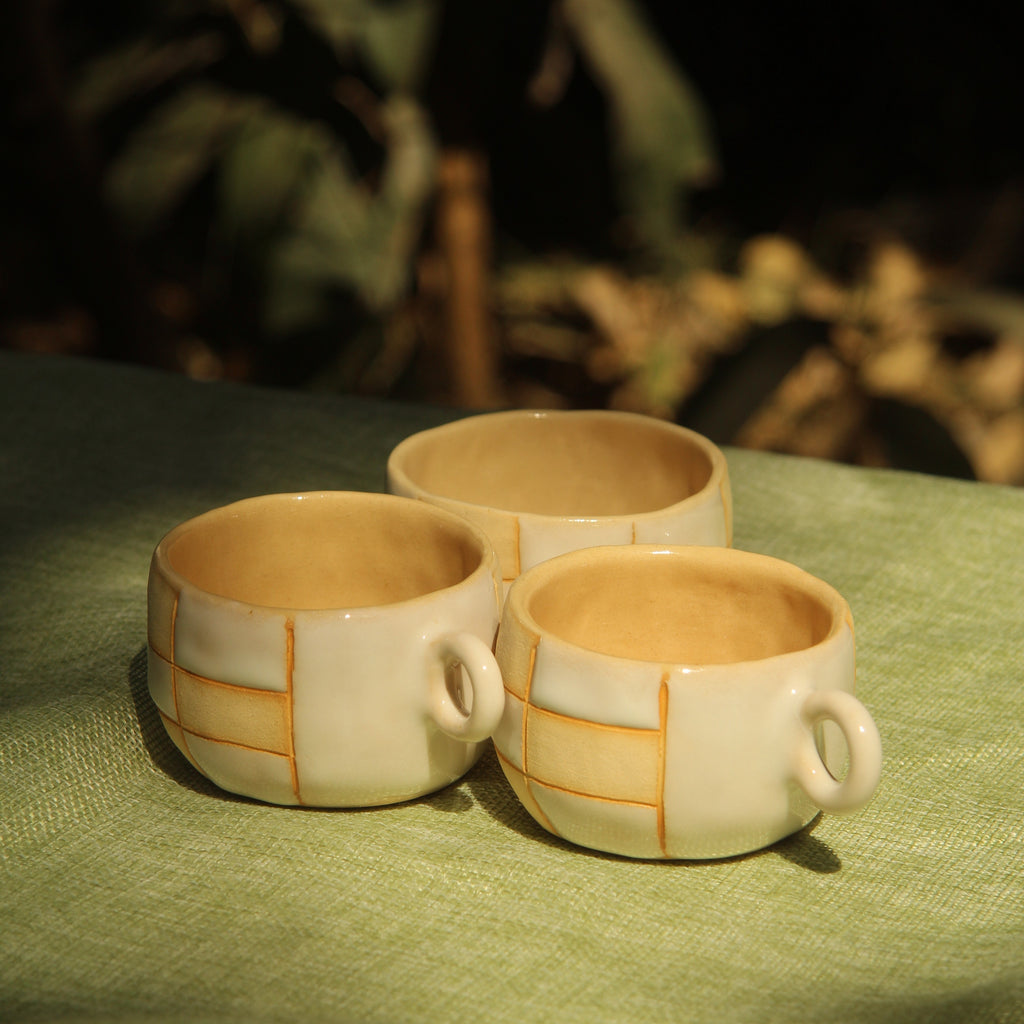 [Pre-order] Fire Demon Handmade Ceramic Checkered Espresso Cup, Handbuilt Pottery, Cute Gift For Anime Fan, Unique Birthday Gift, Adorable Valentine Gift | Totto Pottery