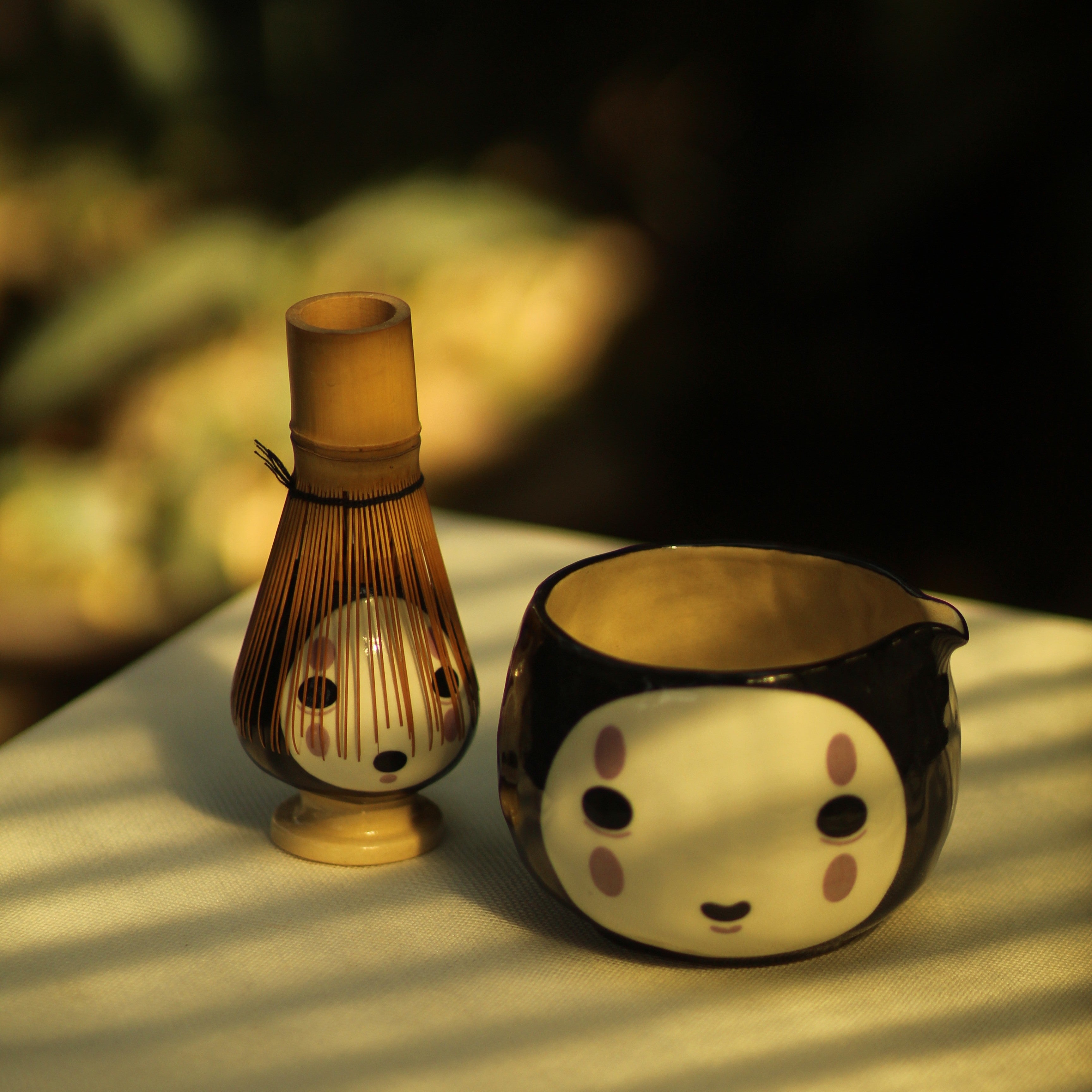 [Pre-order] Set Faceless Handmade Ceramic Matcha Bowl, Handbuilt Pottery, Cute Gift For Anime Fan, Unique Birthday Gift, Adorable Valentine Gift | Totto Pottery
