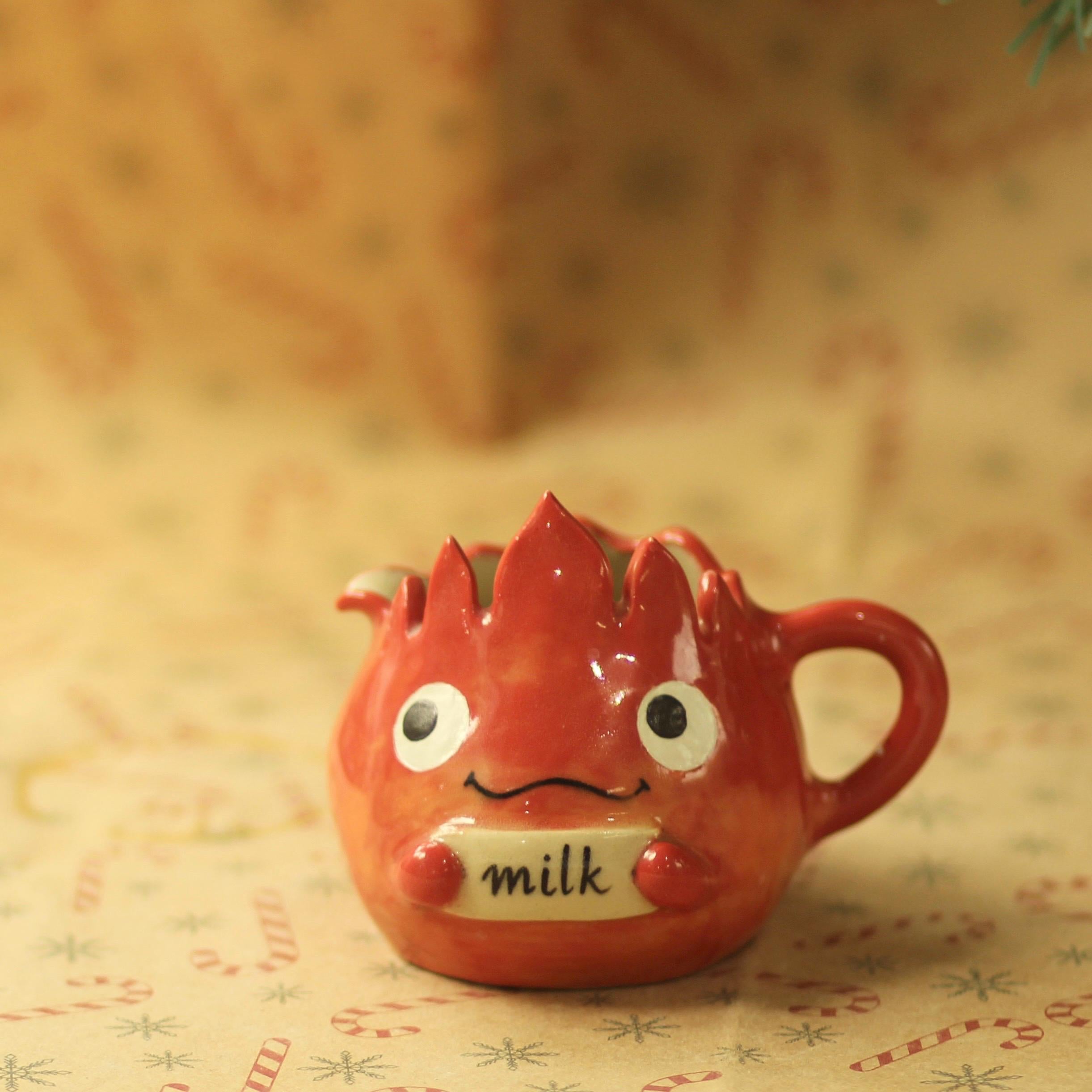[Pre-order] Fire Demon Handmade Ceramic Milk Cup, Handbuilt Pottery, Cute Gift For Anime Fan, Unique Birthday Gift, Adorable Valentine Gift | Totto Pottery