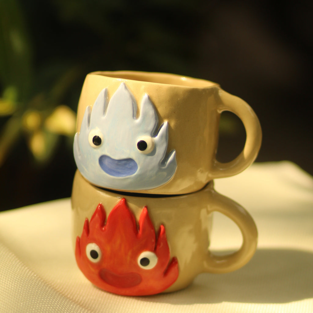 [Pre-order] Fire Demon Handmade Ceramic Handle Mug, Handbuilt Pottery, Cute Gift For Anime Fan, Unique Birthday Gift, Adorable Valentine Gift | Totto Pottery