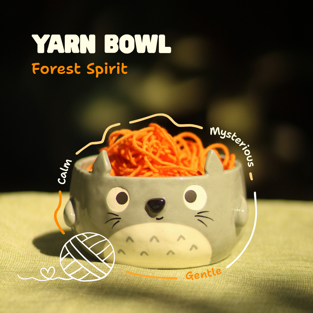 [Pre-order] Forest Spirit Handmade Ceramic Yarn Bowl, Handbuilt Pottery, Cute Gift For Anime Fan, Unique Birthday Gift, Adorable Valentine Gift | Totto Pottery