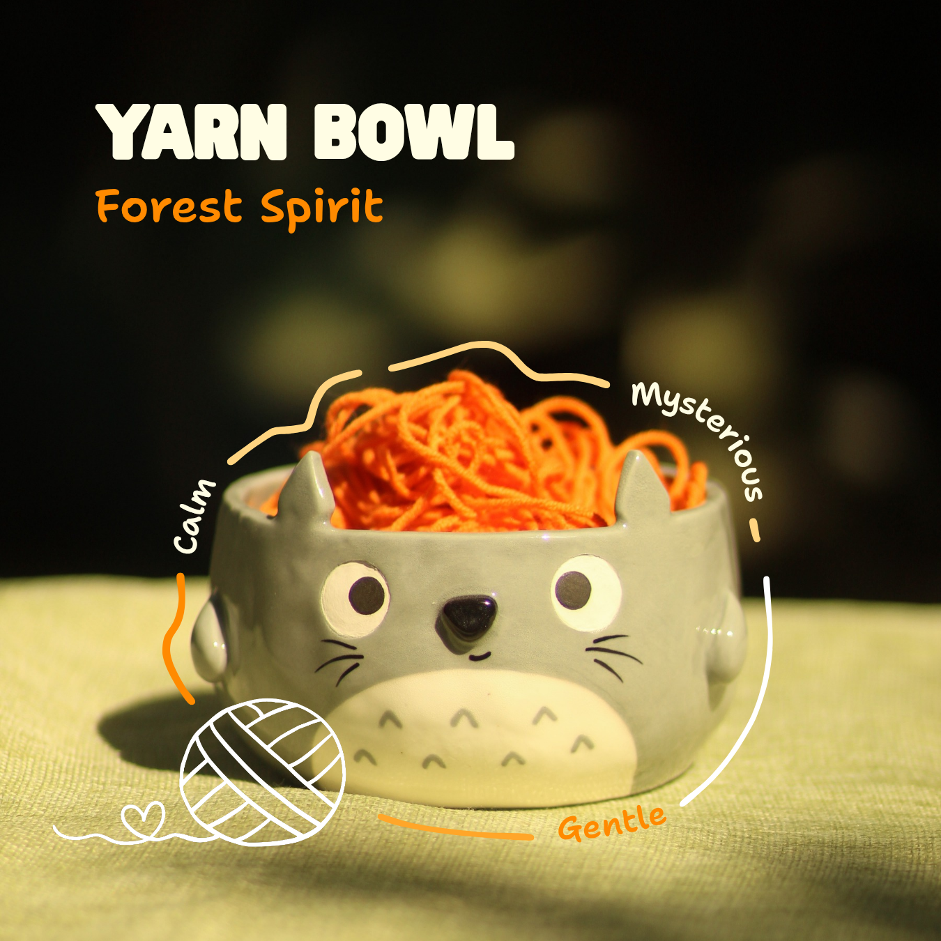 [Pre-order] Forest Spirit Handmade Ceramic Yarn Bowl, Handbuilt Pottery, Cute Gift For Anime Fan, Unique Birthday Gift, Adorable Valentine Gift | Totto Pottery