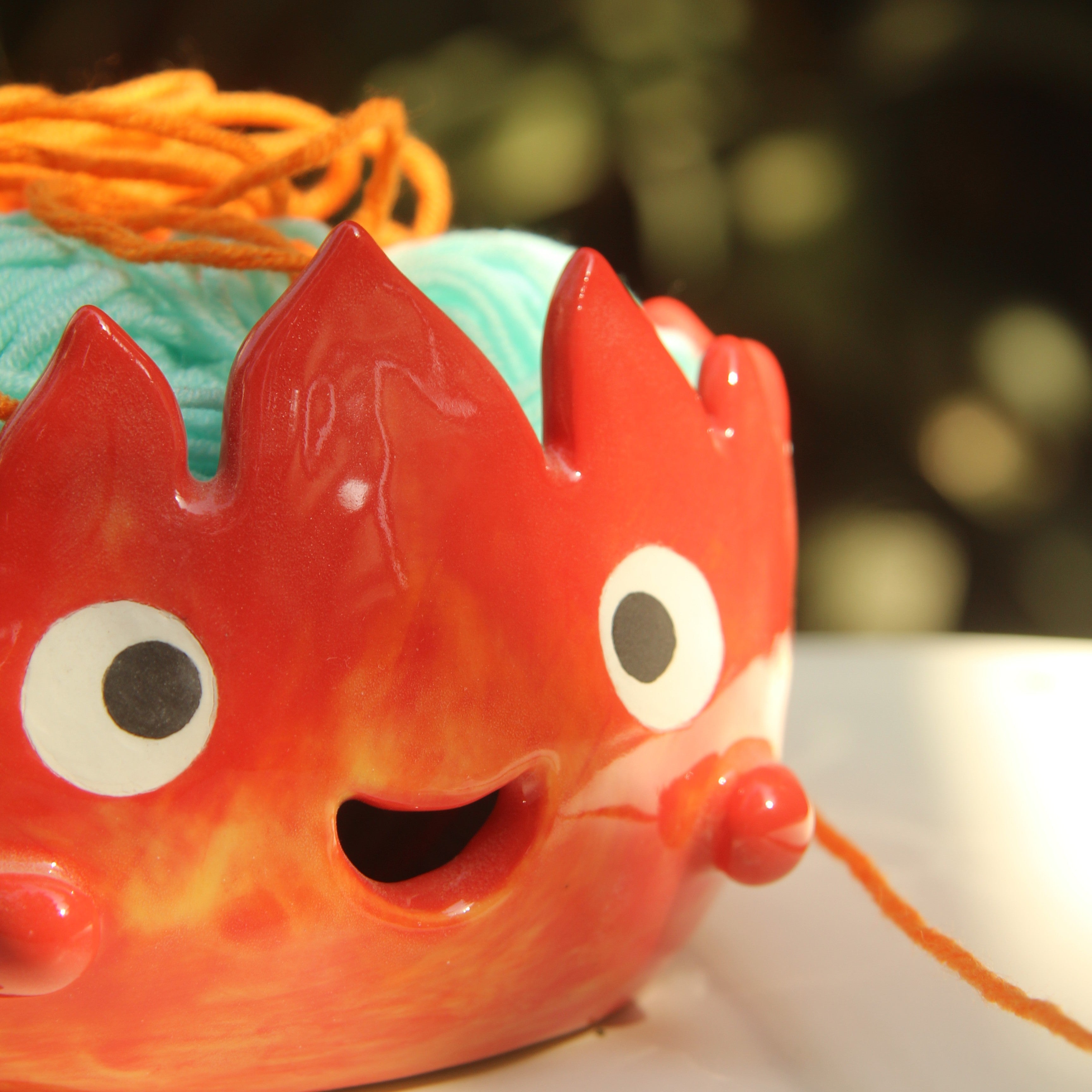 [Pre-order] Fire Demon Handmade Ceramic Yarn Bowl, Handbuilt Pottery, Cute Gift For Anime Fan, Unique Birthday Gift, Adorable Valentine Gift | Totto Pottery