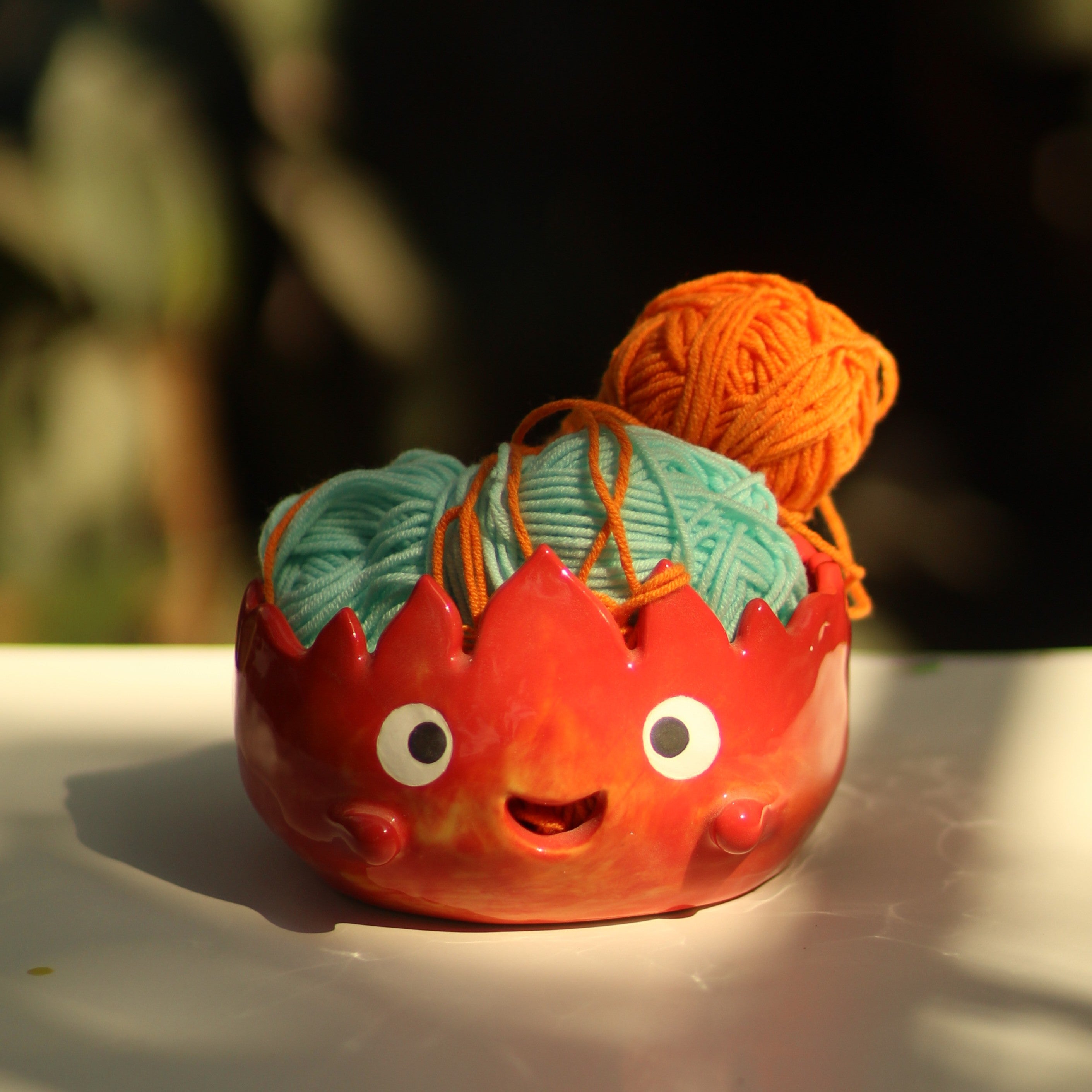 [Pre-order] Fire Demon Handmade Ceramic Yarn Bowl, Handbuilt Pottery, Cute Gift For Anime Fan, Unique Birthday Gift, Adorable Valentine Gift | Totto Pottery