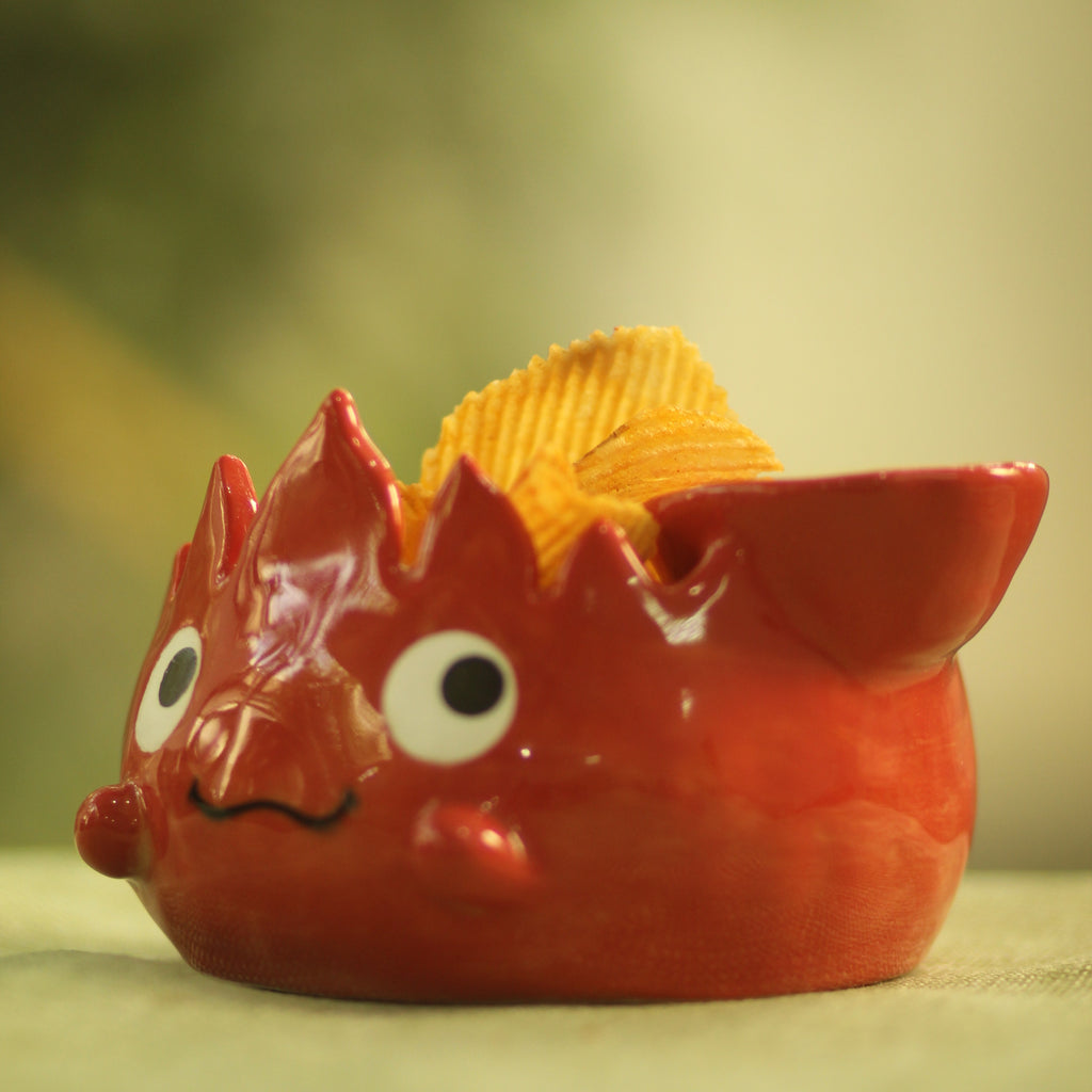 [Pre-order] Fire Demon Handmade Ceramic Chip & Dip Bowl, Handbuilt Pottery, Cute Gift For Anime Fan, Unique Birthday Gift, Adorable Valentine Gift | Totto Pottery