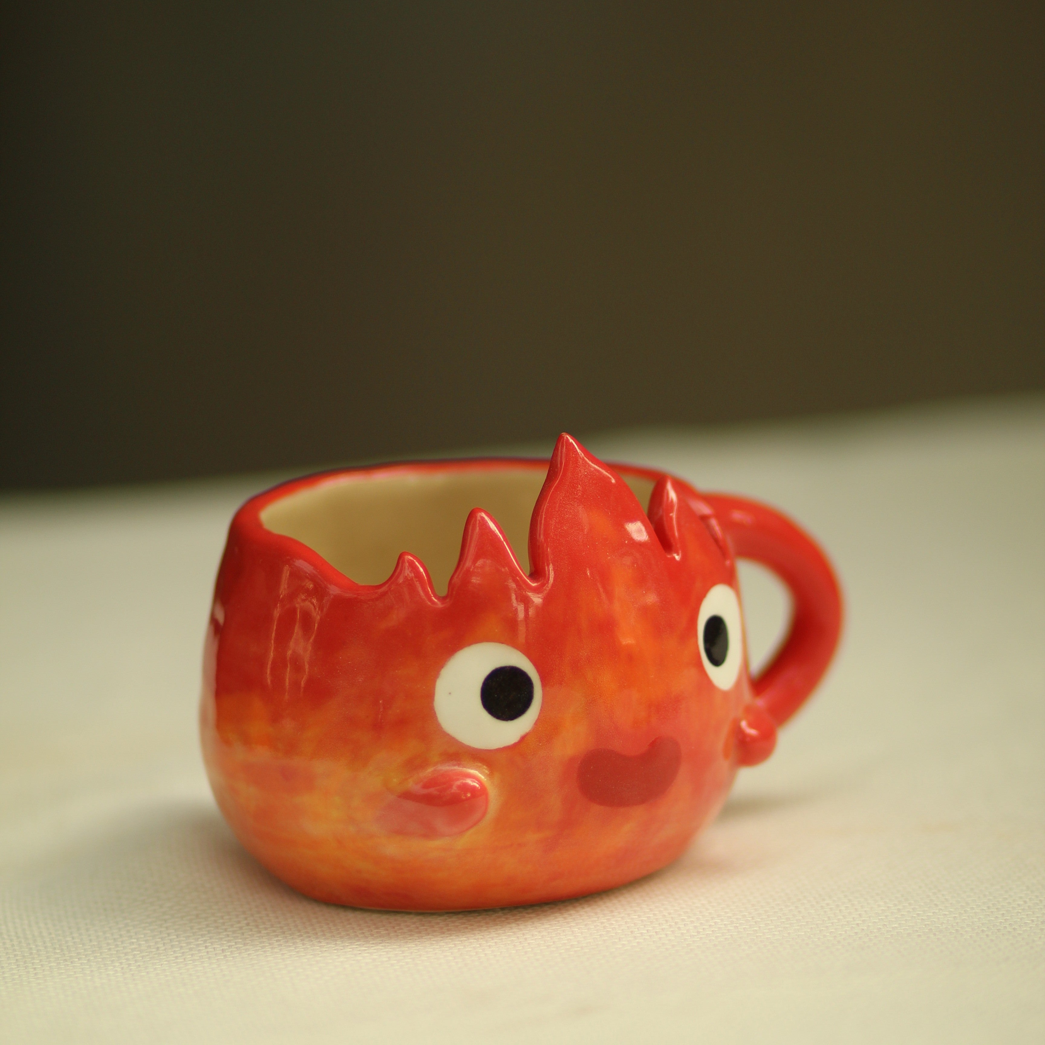 [Pre-order] Fire Demon Handmade Ceramic Handle Cup, Handbuilt Pottery, Cute Gift For Anime Fan, Unique Birthday Gift, Adorable Valentine Gift | Totto Pottery
