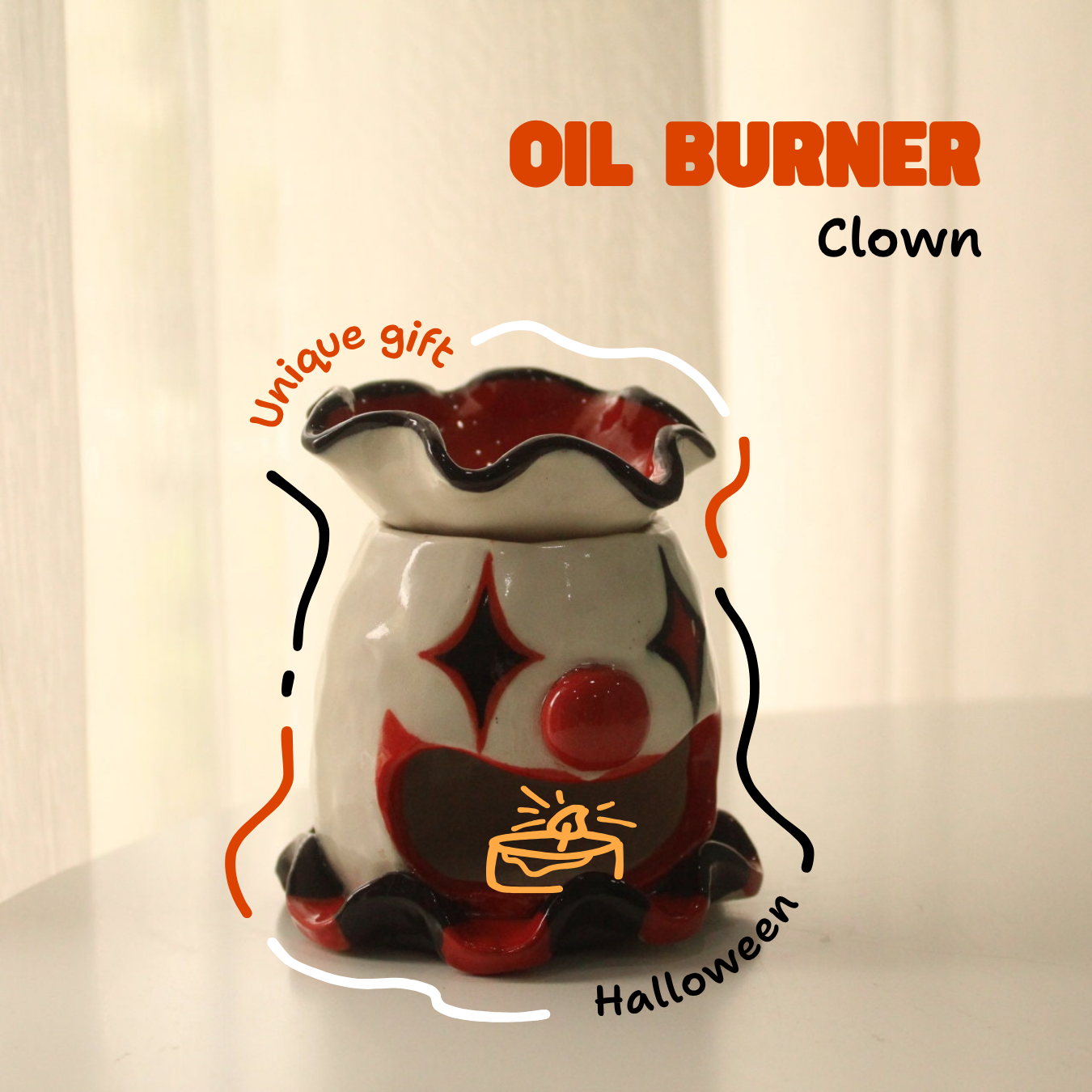 [Pre-order] Clown Handmade Ceramic Wax Melts, Oil Burner, Handbuilt Pottery, Cute Gift For Anime Fan, Unique Birthday Gift, Adorable Valentine Gift | Totto Pottery