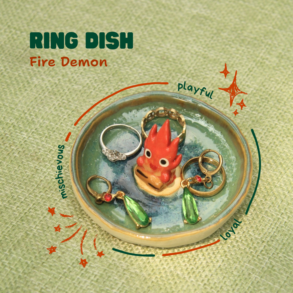 [Pre-order] Fire Demon Handmade Ceramic Rings Dish, Handbuilt Pottery, Cute Gift For Anime Fan, Unique Birthday Gift, Adorable Valentine Gift | Totto Pottery
