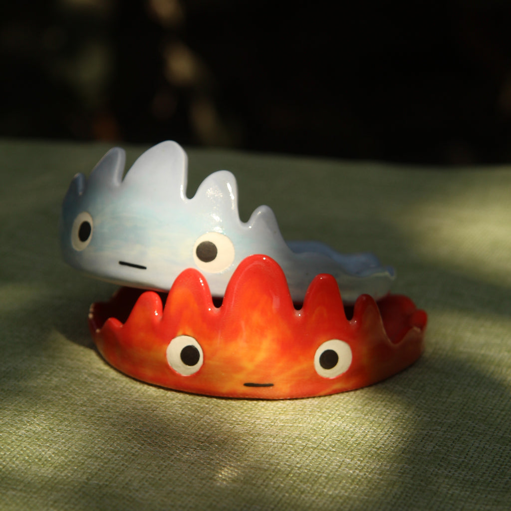 [Pre-order] Fire Demon Handmade Ceramic Coaster, Handbuilt Pottery, Cute Gift For Anime Fan, Unique Birthday Gift, Adorable Valentine Gift | Totto Pottery