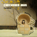 [Pre-order] Faceless Handmade Ceramic Checkered Mug, Handbuilt Pottery, Cute Gift For Anime Fan, Unique Birthday Gift, Adorable Valentine Gift | Totto Pottery