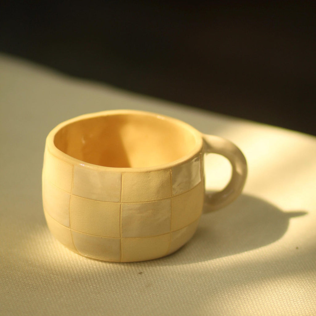 [Pre-order] Forest Spirit Handmade Ceramic Checkered Mug, Handbuilt Pottery, Cute Gift For Anime Fan, Unique Birthday Gift, Adorable Valentine Gift | Totto Pottery