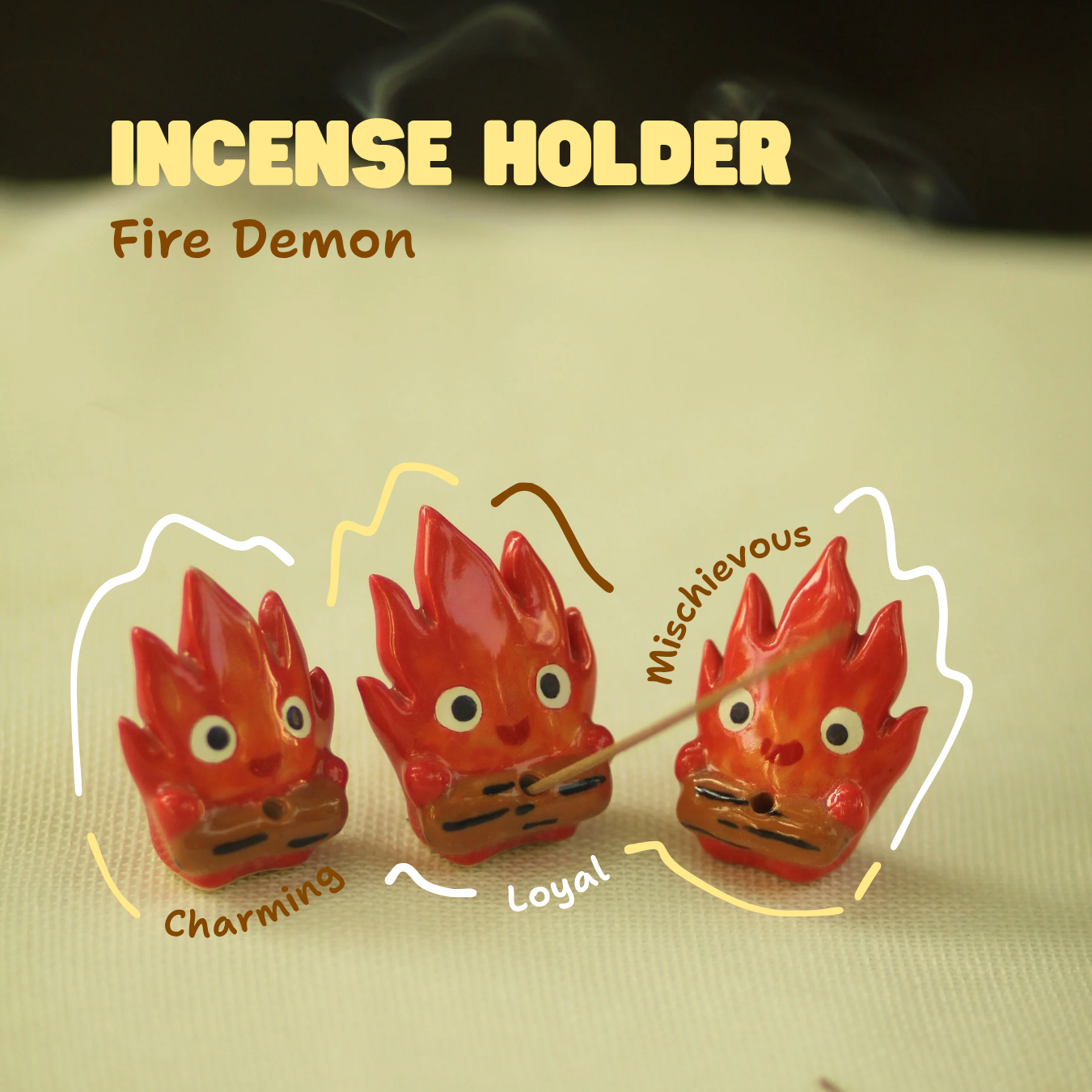 [Pre-order] Fire Demon Handmade Ceramic Incense Holder, Handbuilt Pottery, Cute Gift For Anime Fan, Unique Birthday Gift, Adorable Valentine Gift | Totto Pottery