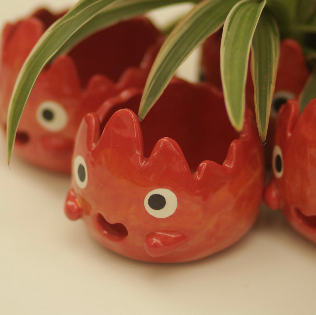 [Pre-order] Fire Demon Handmade Ceramic Plant Pots, Handbuilt Pottery, Cute Gift For Anime Fan, Unique Birthday Gift, Adorable Valentine Gift | Totto Pottery