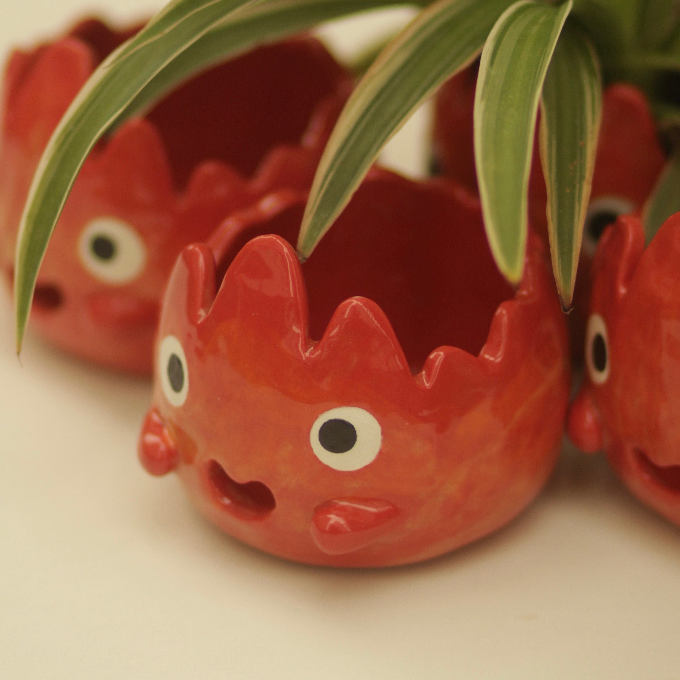 [Pre-order] Fire Demon Handmade Ceramic Plant Pots, Handbuilt Pottery, Cute Gift For Anime Fan, Unique Birthday Gift, Adorable Valentine Gift | Totto Pottery