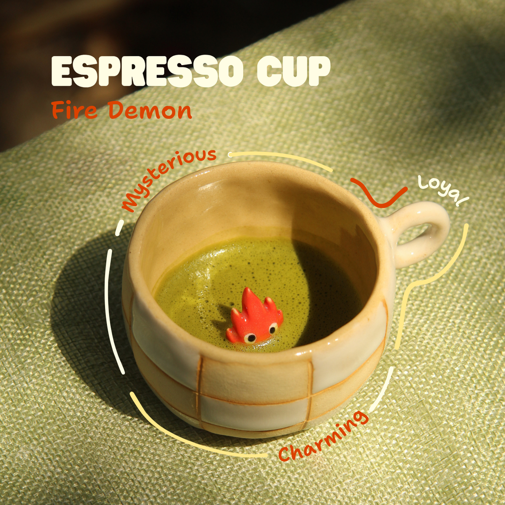[Pre-order] Fire Demon Handmade Ceramic Checkered Espresso Cup, Handbuilt Pottery, Cute Gift For Anime Fan, Unique Birthday Gift, Adorable Valentine Gift | Totto Pottery