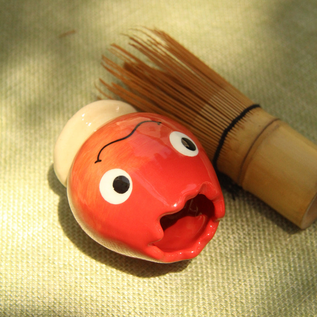 [Pre-order] Fire Demon Handmade Ceramic Chasen Holder, Handbuilt Pottery, Cute Gift For Anime Fan, Unique Birthday Gift, Adorable Valentine Gift | Totto Pottery