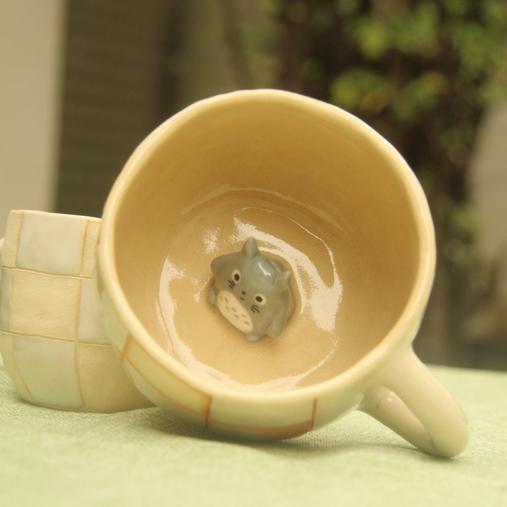 [Pre-order] Forest Spirit Handmade Ceramic Checkered Mug, Handbuilt Pottery, Cute Gift For Anime Fan, Unique Birthday Gift, Adorable Valentine Gift | Totto Pottery