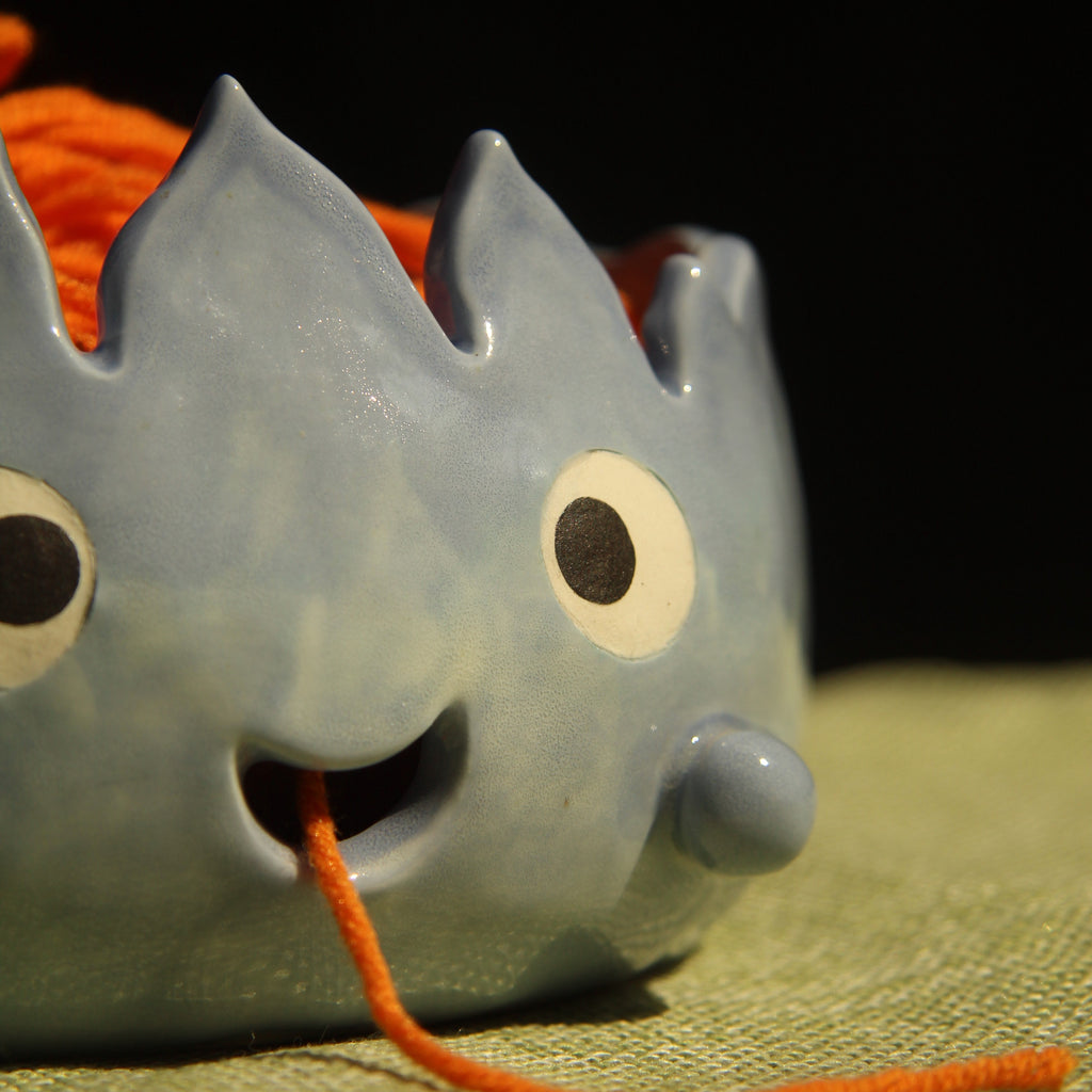 [Pre-order] Fire Demon Handmade Ceramic Yarn Bowl, Handbuilt Pottery, Cute Gift For Anime Fan, Unique Birthday Gift, Adorable Valentine Gift | Totto Pottery