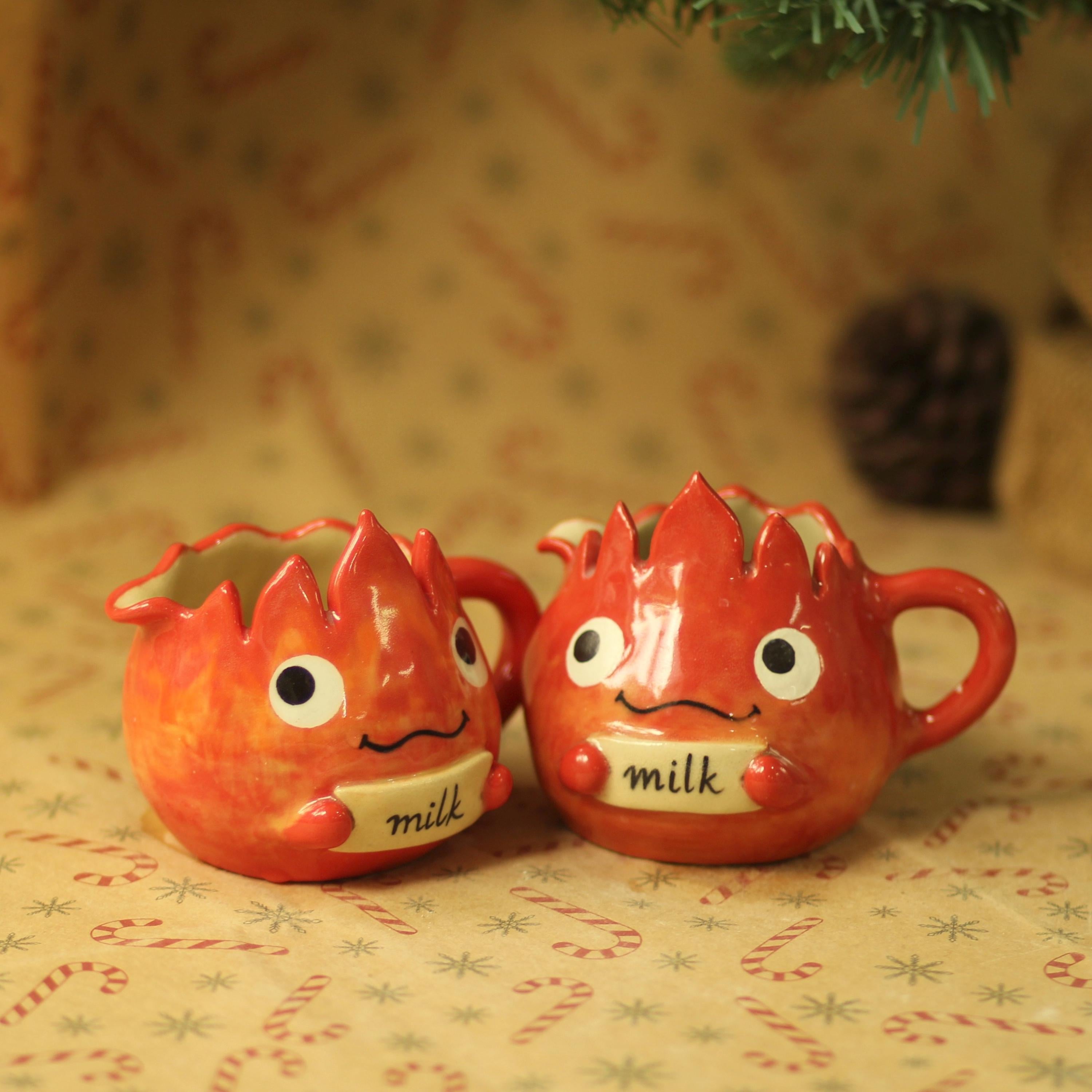 [Pre-order] Fire Demon Handmade Ceramic Milk Cup, Handbuilt Pottery, Cute Gift For Anime Fan, Unique Birthday Gift, Adorable Valentine Gift | Totto Pottery