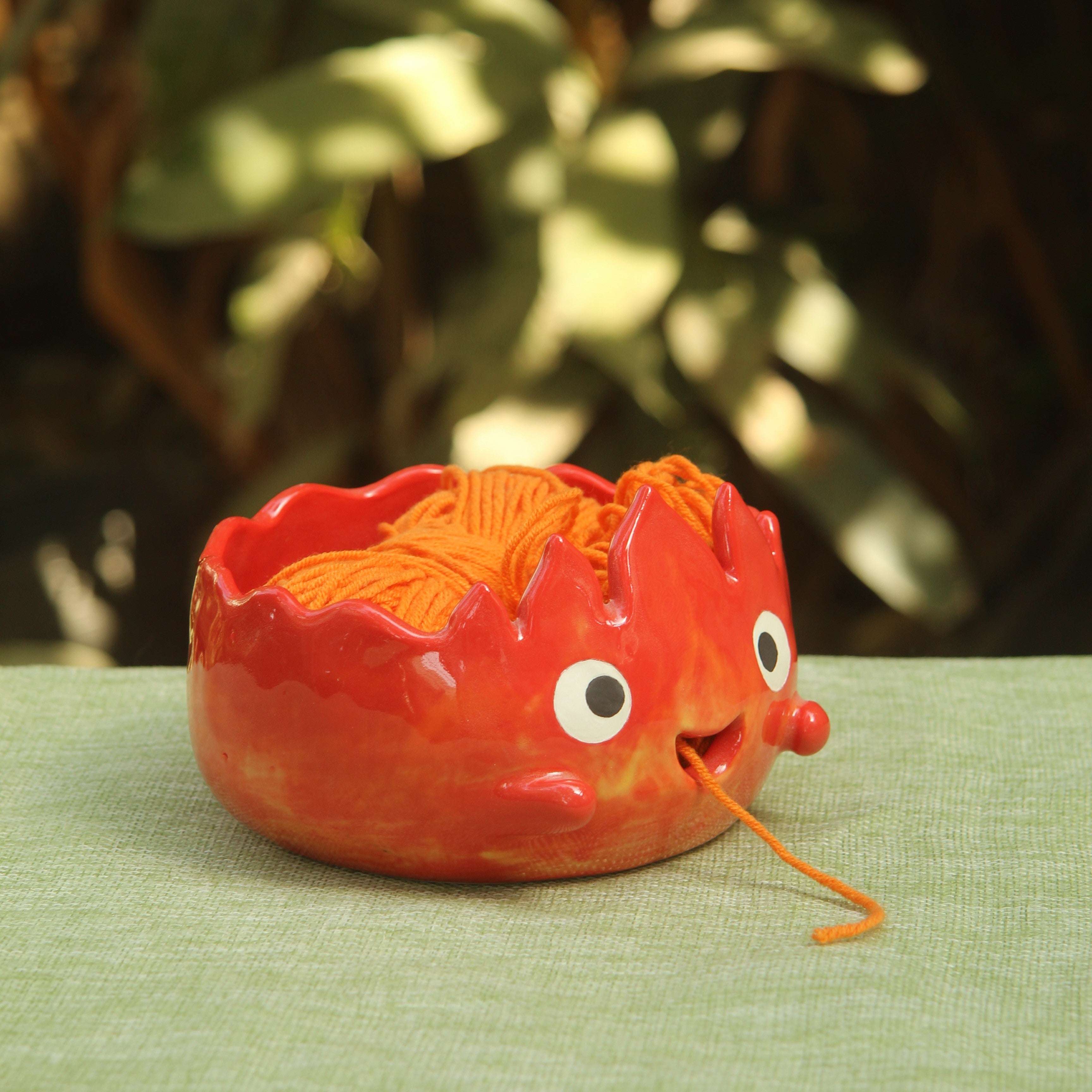 [Pre-order] Fire Demon Handmade Ceramic Yarn Bowl, Handbuilt Pottery, Cute Gift For Anime Fan, Unique Birthday Gift, Adorable Valentine Gift | Totto Pottery