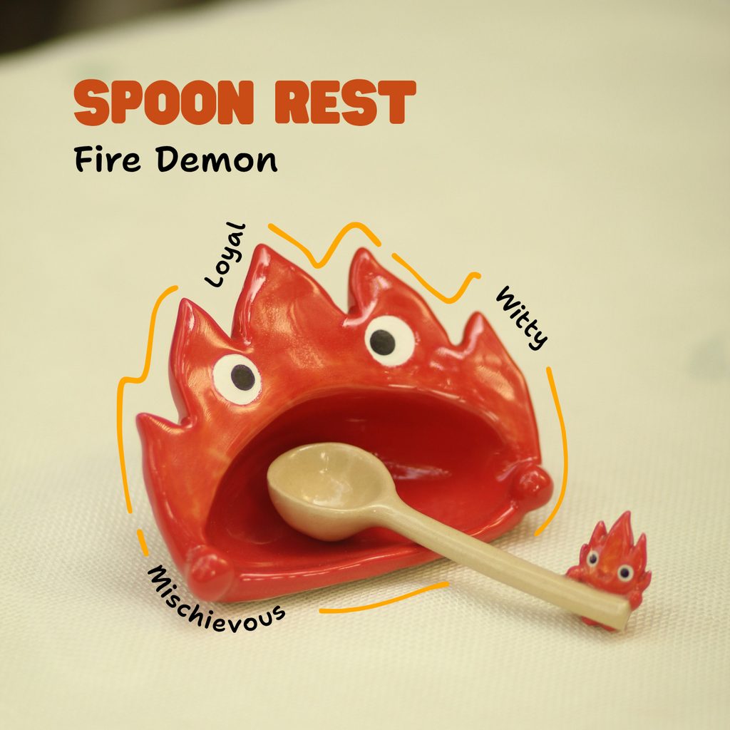[Pre-order] Fire Demon Handmade Ceramic Spoon Rest, Handbuilt Pottery, Cute Gift For Anime Fan, Unique Birthday Gift, Adorable Valentine Gift | Totto Pottery