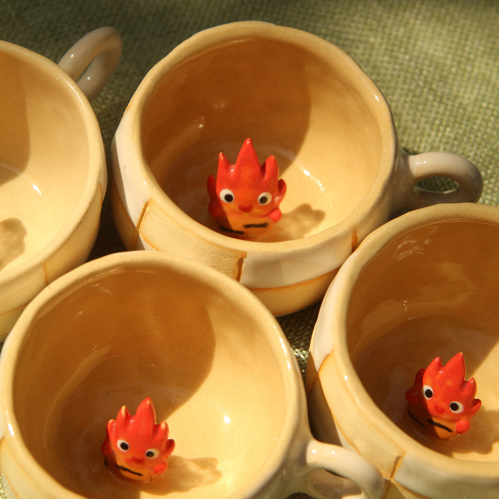[Pre-order] Fire Demon Handmade Ceramic Checkered Espresso Cup, Handbuilt Pottery, Cute Gift For Anime Fan, Unique Birthday Gift, Adorable Valentine Gift | Totto Pottery
