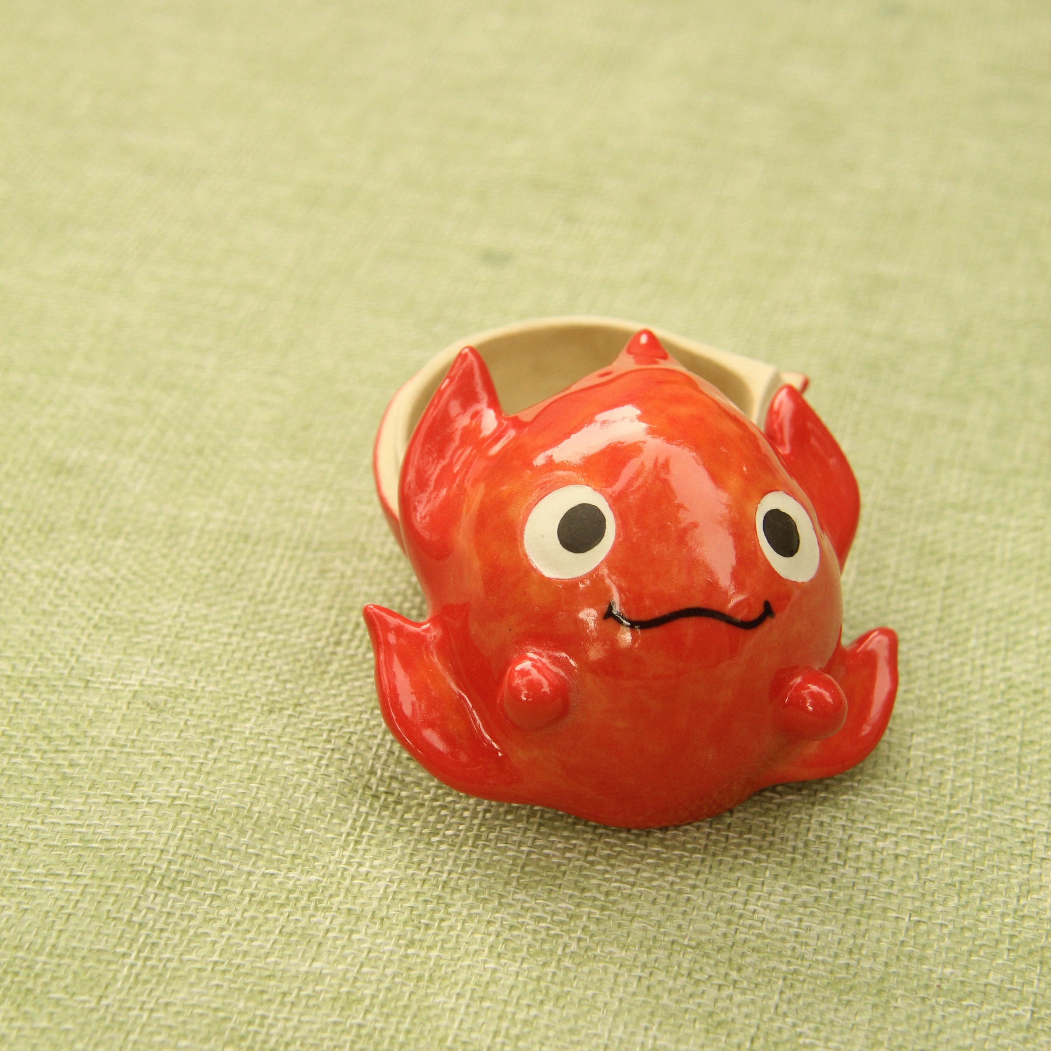 [Pre-order] Fire Demon Handmade Ceramic Jewelry Container With Lid, Handbuilt Pottery, Cute Gift For Anime Fan, Unique Birthday Gift, Adorable Valentine Gift | Totto Pottery