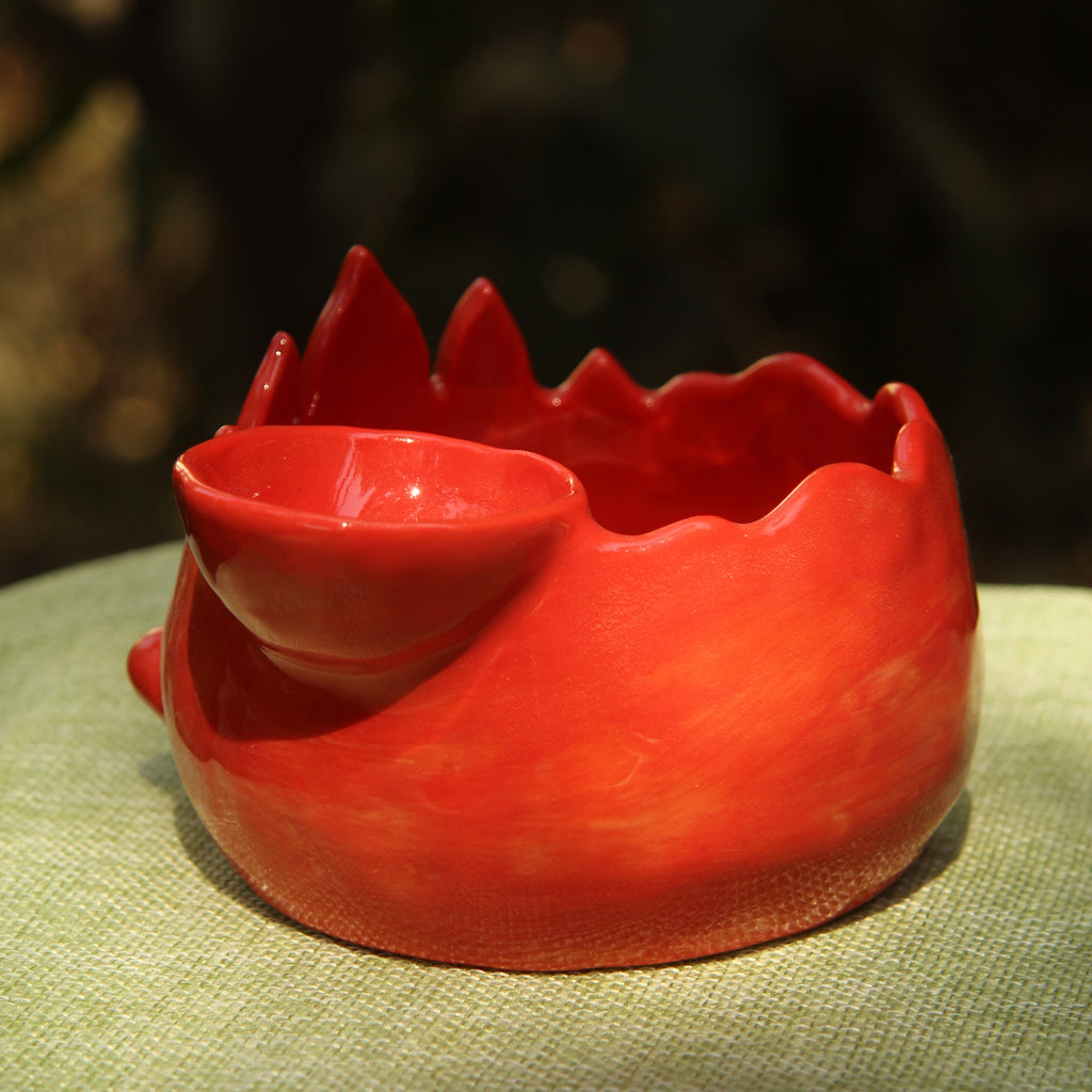[Pre-order] Fire Demon Handmade Ceramic Chip & Dip Bowl, Handbuilt Pottery, Cute Gift For Anime Fan, Unique Birthday Gift, Adorable Valentine Gift | Totto Pottery