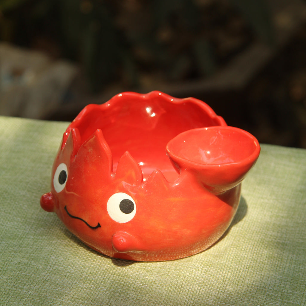 [Pre-order] Fire Demon Handmade Ceramic Chip & Dip Bowl, Handbuilt Pottery, Cute Gift For Anime Fan, Unique Birthday Gift, Adorable Valentine Gift | Totto Pottery