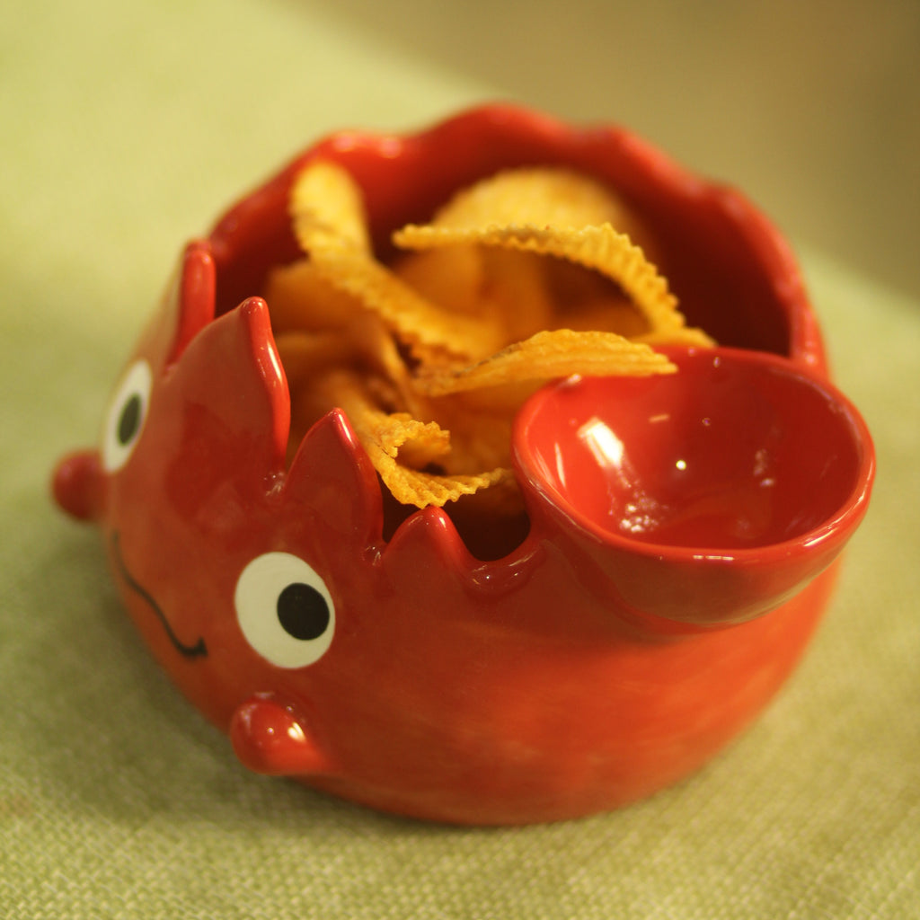 [Pre-order] Fire Demon Handmade Ceramic Chip & Dip Bowl, Handbuilt Pottery, Cute Gift For Anime Fan, Unique Birthday Gift, Adorable Valentine Gift | Totto Pottery