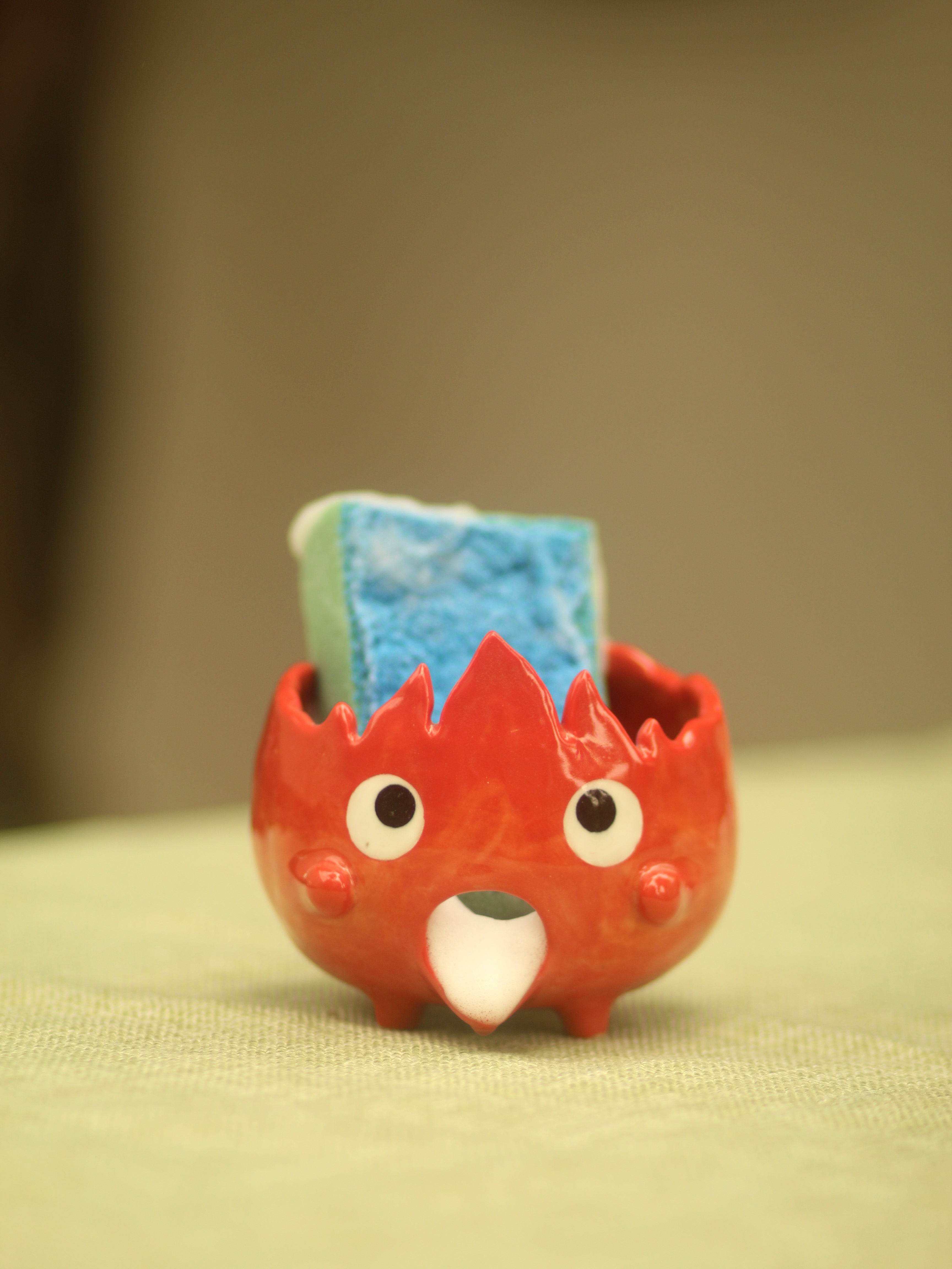 [Pre-order] Fire Demon Handmade Ceramic Sponge Holder, Handbuilt Pottery, Cute Gift For Anime Fan, Unique Birthday Gift, Adorable Valentine Gift | Totto Pottery