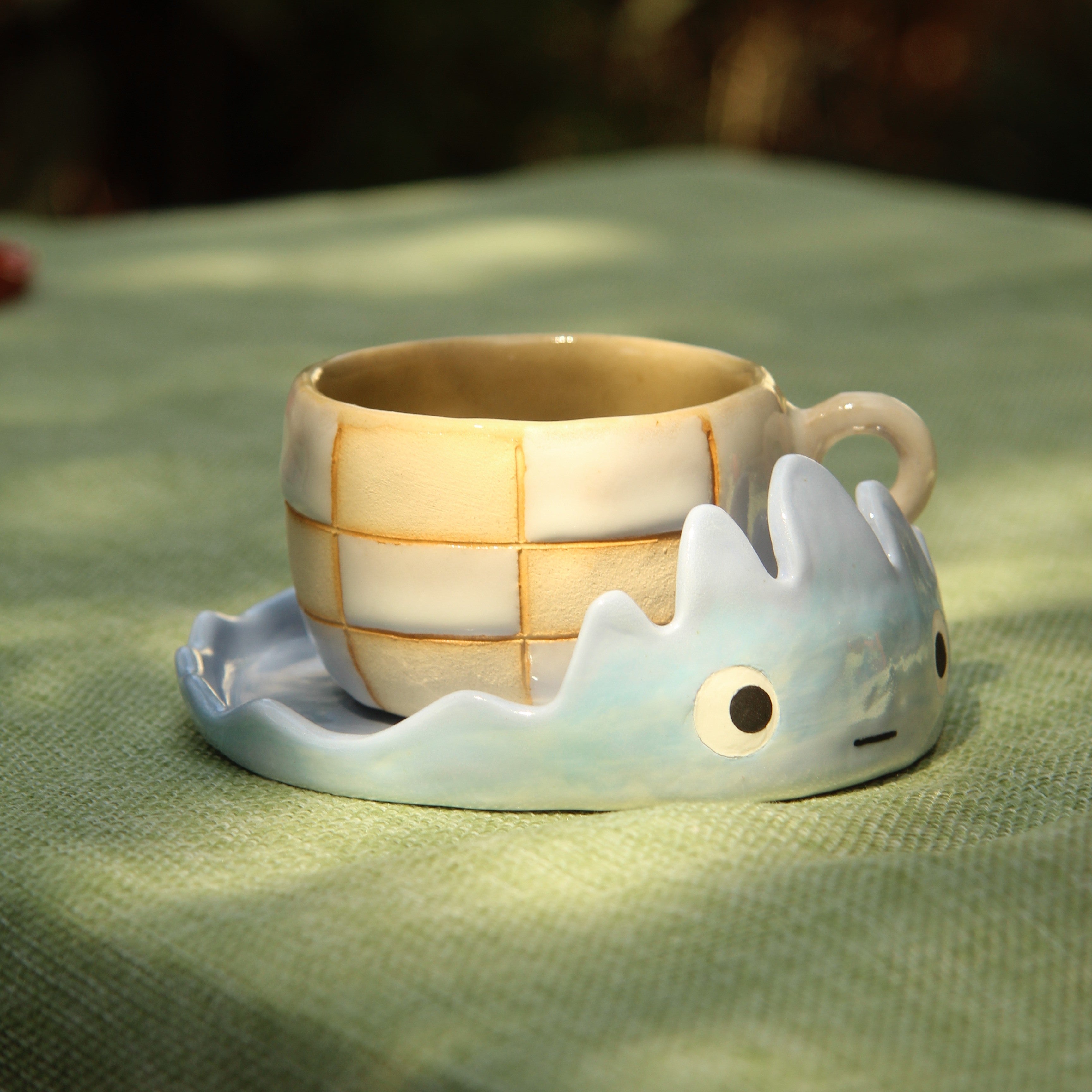 [Pre-order] Fire Demon Handmade Ceramic Coaster, Handbuilt Pottery, Cute Gift For Anime Fan, Unique Birthday Gift, Adorable Valentine Gift | Totto Pottery