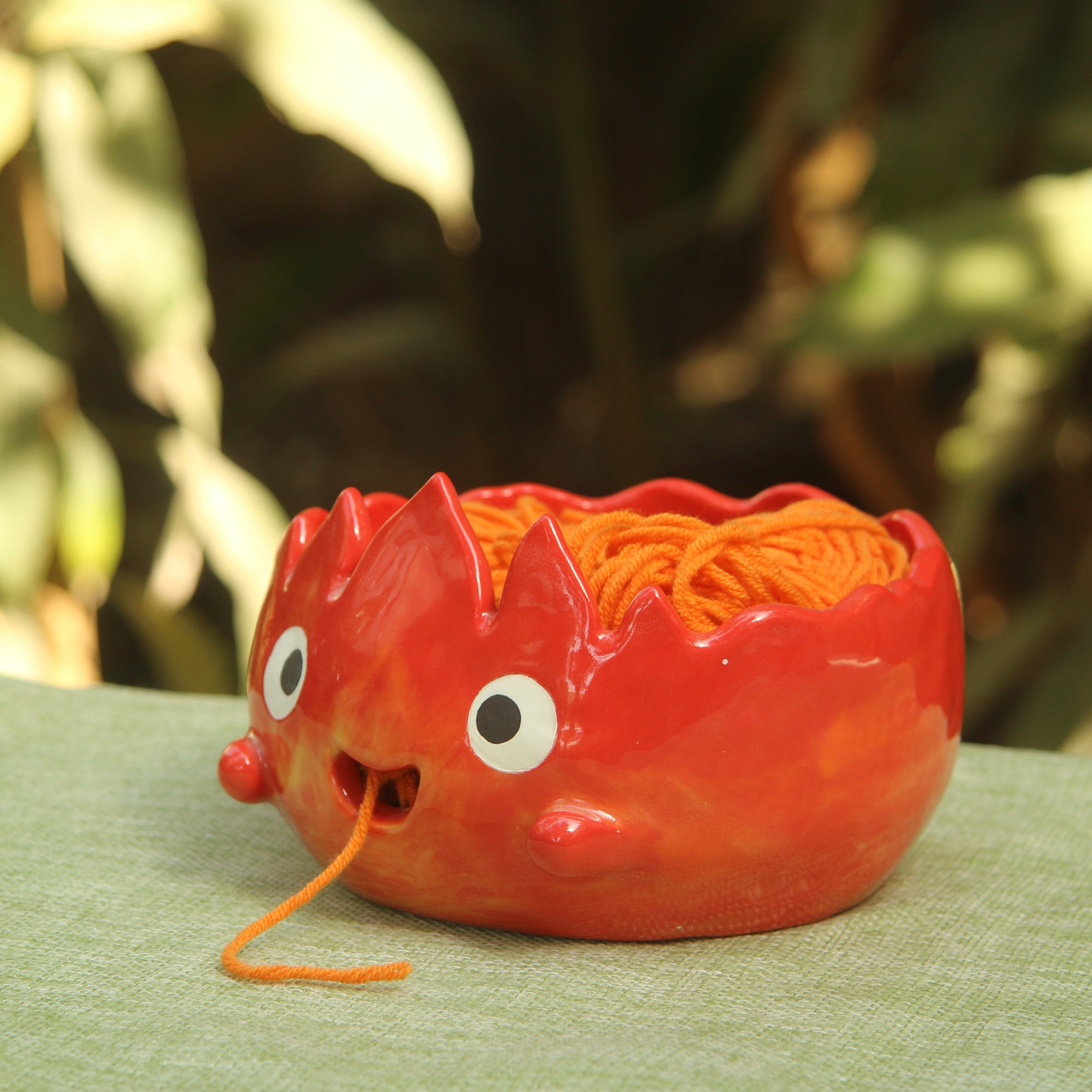 [Pre-order] Fire Demon Handmade Ceramic Yarn Bowl, Handbuilt Pottery, Cute Gift For Anime Fan, Unique Birthday Gift, Adorable Valentine Gift | Totto Pottery