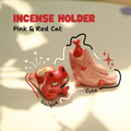 [Pre-order] Pink & Red Cat Handmade Ceramic Incense Holder, Handbuilt Pottery, Cute Gift For Anime Fan, Unique Birthday Gift, Adorable Valentine Gift | Totto Pottery