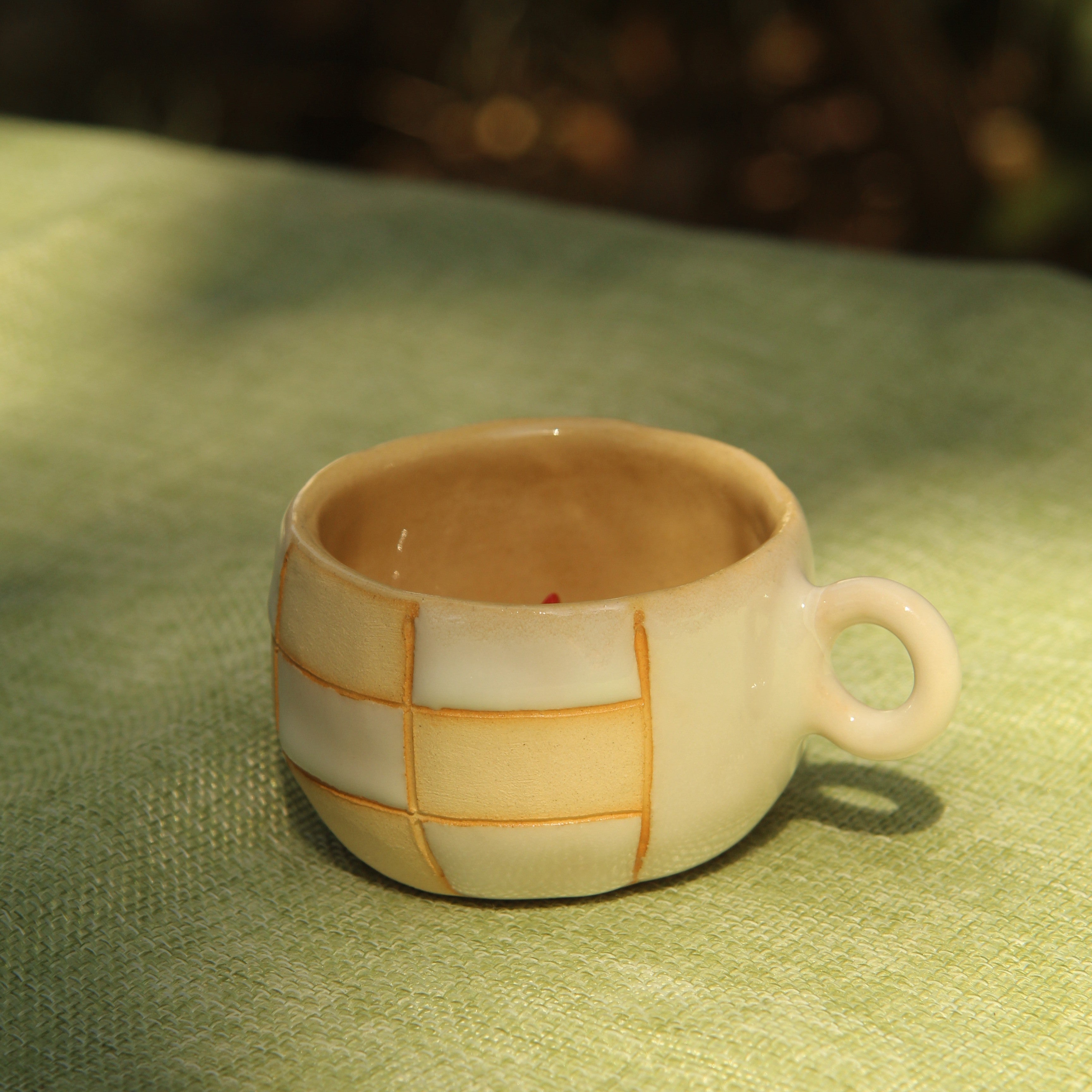 [Pre-order] Fire Demon Handmade Ceramic Checkered Espresso Cup, Handbuilt Pottery, Cute Gift For Anime Fan, Unique Birthday Gift, Adorable Valentine Gift | Totto Pottery
