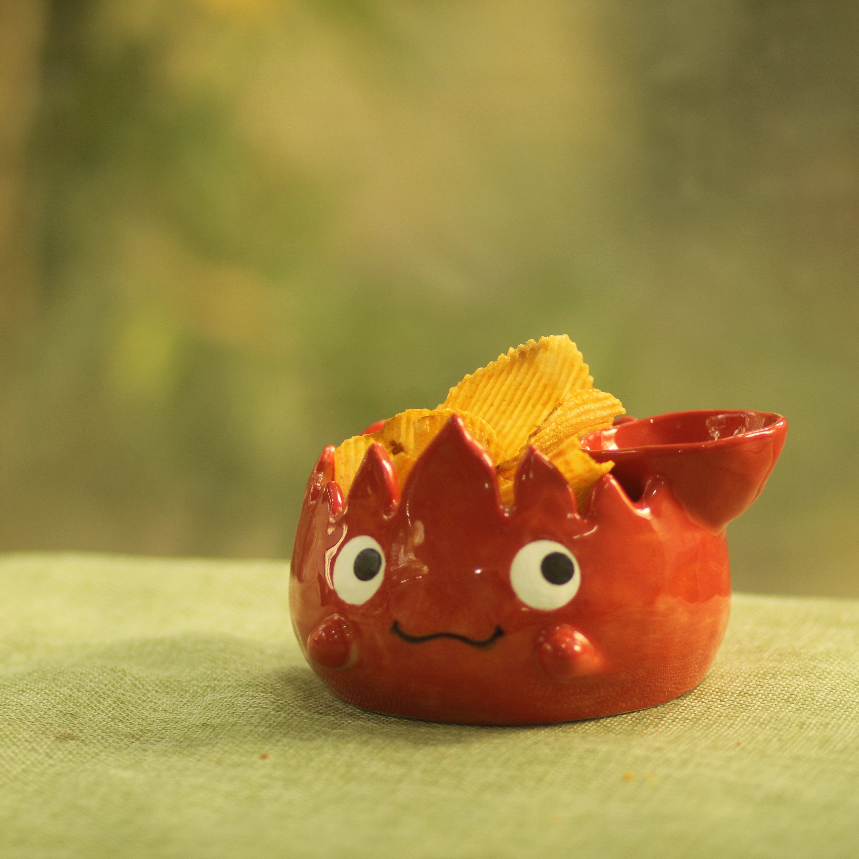 [Pre-order] Fire Demon Handmade Ceramic Chip & Dip Bowl, Handbuilt Pottery, Cute Gift For Anime Fan, Unique Birthday Gift, Adorable Valentine Gift | Totto Pottery