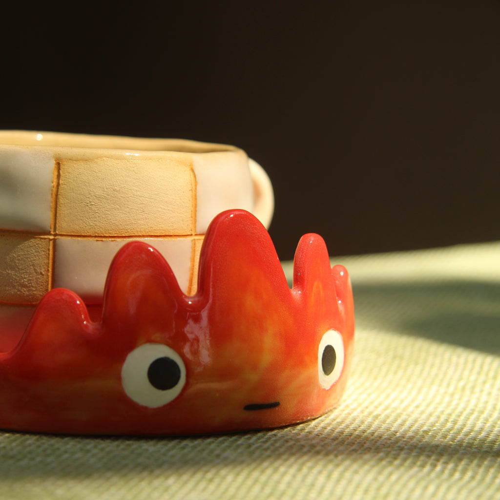 [Pre-order] Fire Demon Handmade Ceramic Coaster, Handbuilt Pottery, Cute Gift For Anime Fan, Unique Birthday Gift, Adorable Valentine Gift | Totto Pottery