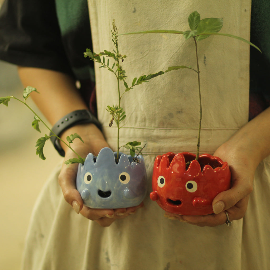 [Pre-order] Fire Demon Handmade Ceramic Plant Pots, Handbuilt Pottery, Cute Gift For Anime Fan, Unique Birthday Gift, Adorable Valentine Gift | Totto Pottery