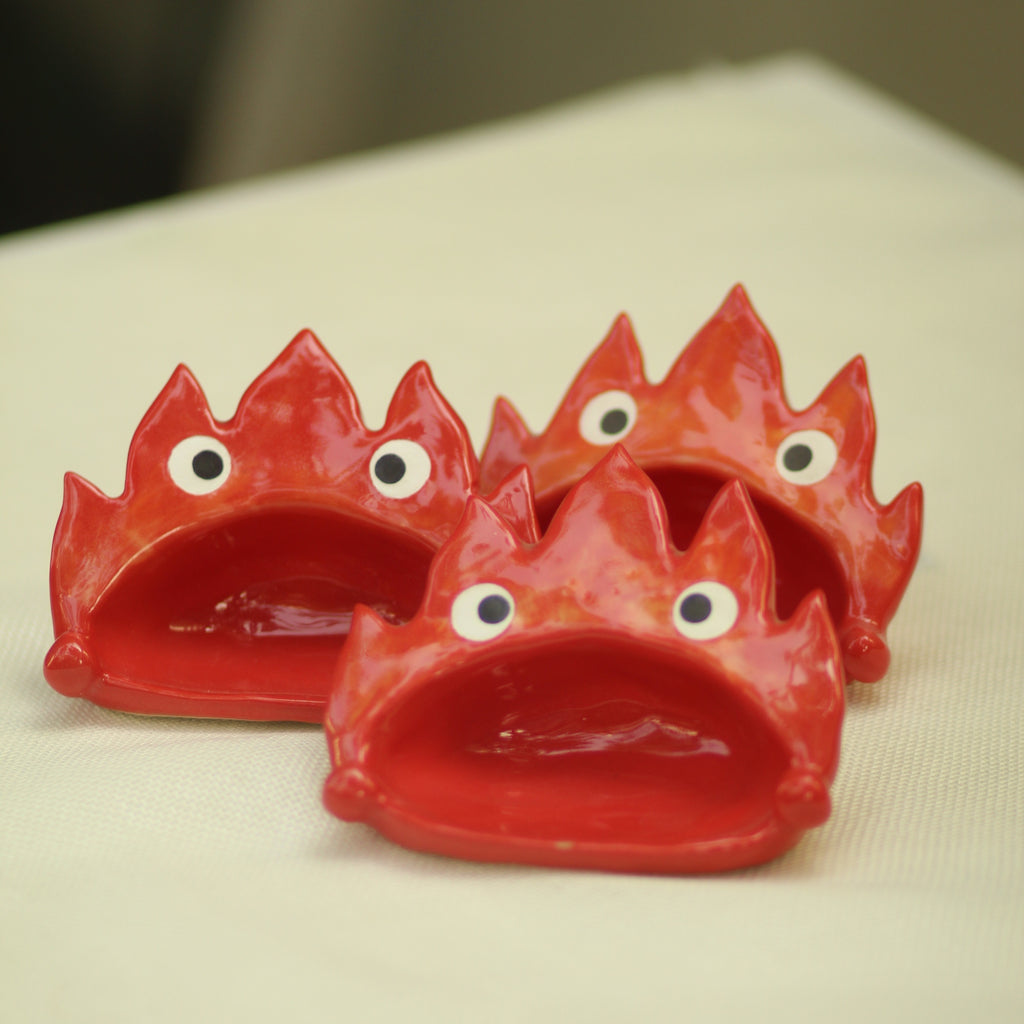 [Pre-order] Fire Demon Handmade Ceramic Spoon Rest, Handbuilt Pottery, Cute Gift For Anime Fan, Unique Birthday Gift, Adorable Valentine Gift | Totto Pottery