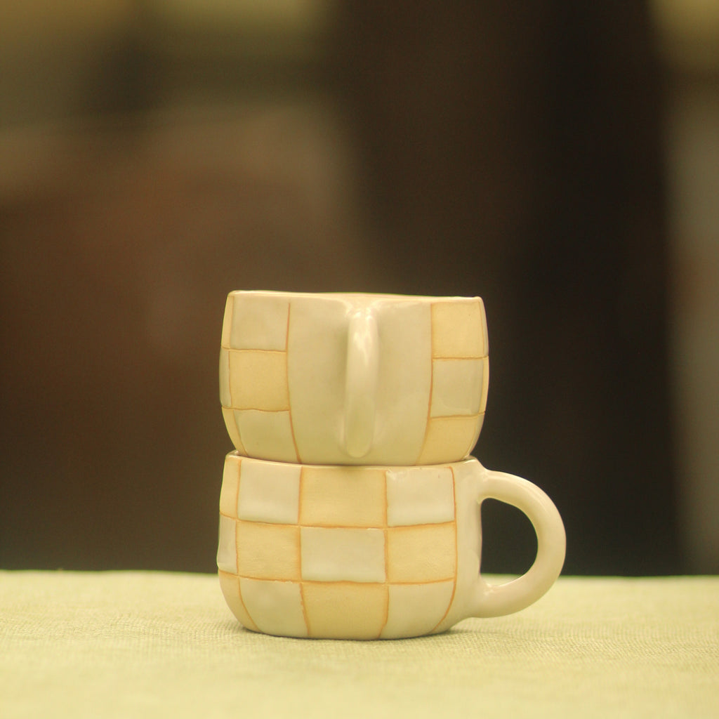 [Pre-order] Forest Spirit Handmade Ceramic Checkered Mug, Handbuilt Pottery, Cute Gift For Anime Fan, Unique Birthday Gift, Adorable Valentine Gift | Totto Pottery